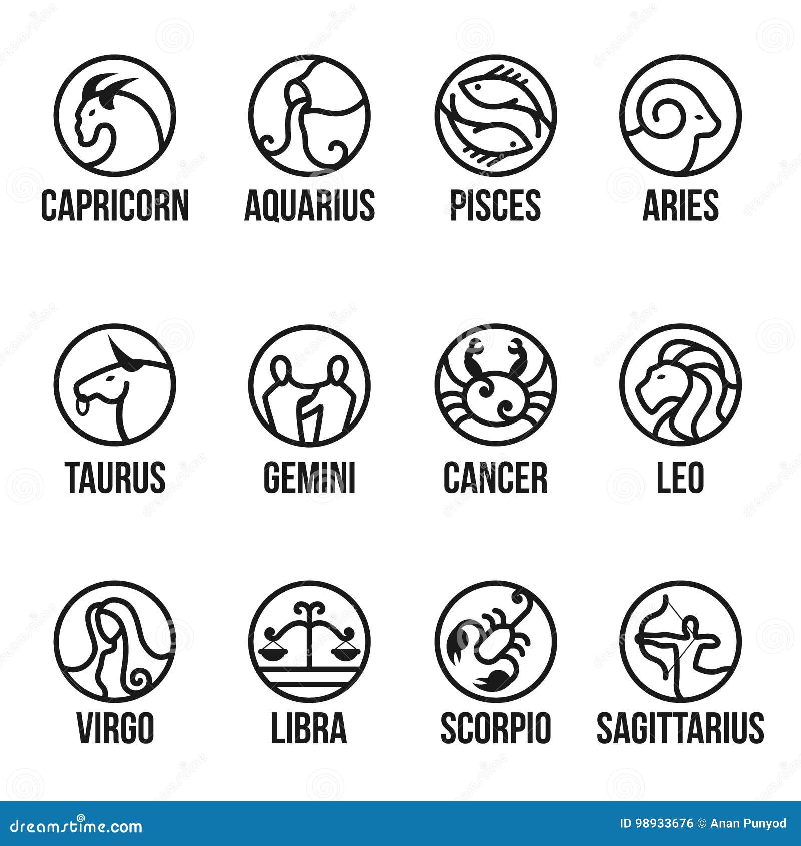 12 horoscope line border in circle icon sign  set 