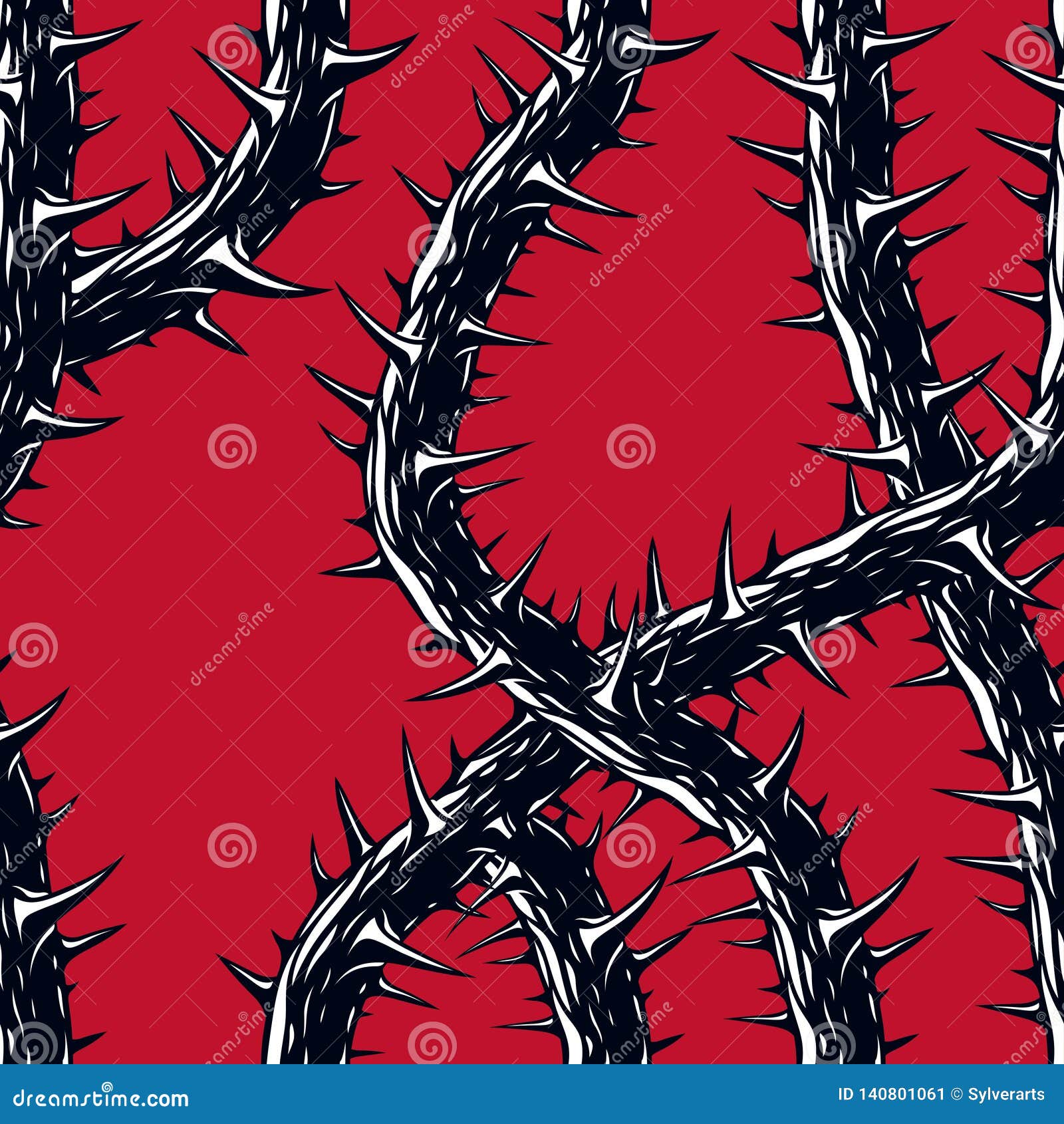 Horror Art Style Seamless Pattern, Vector Background. Blackthorn ...
