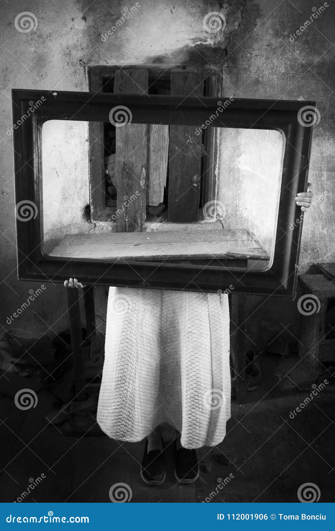 Horror Girl In Creepy Old Interior Holding Mirror Stock Photo Image Of Abstract Background