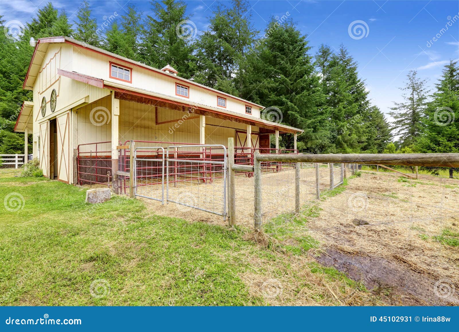 Horse Barn with Outside Stable Stock Image Image of grass, green 45102931