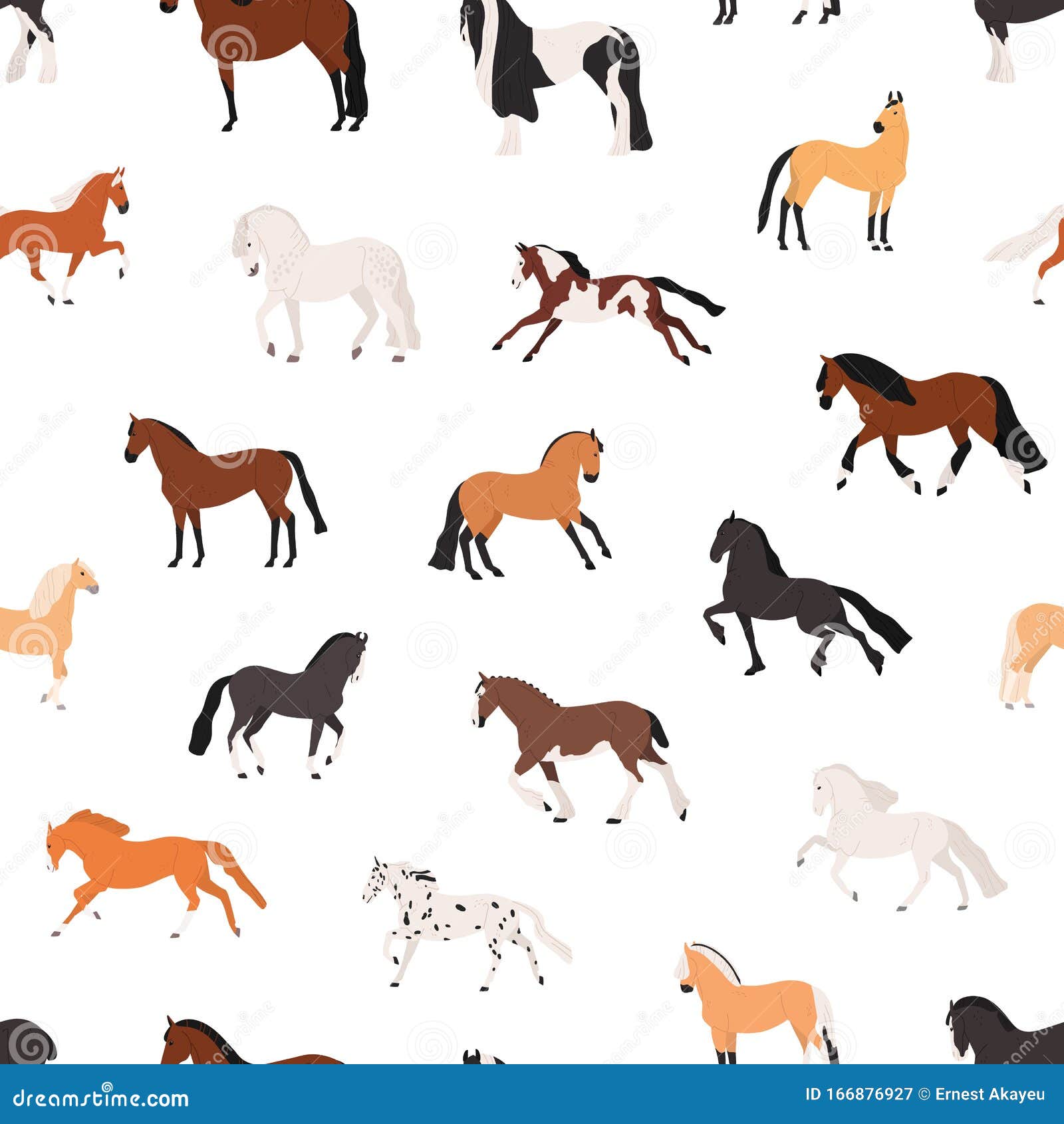 horse breeding flat  seamless pattern. purebreed mares and stallions decorative texture. thoroughbred racehorses
