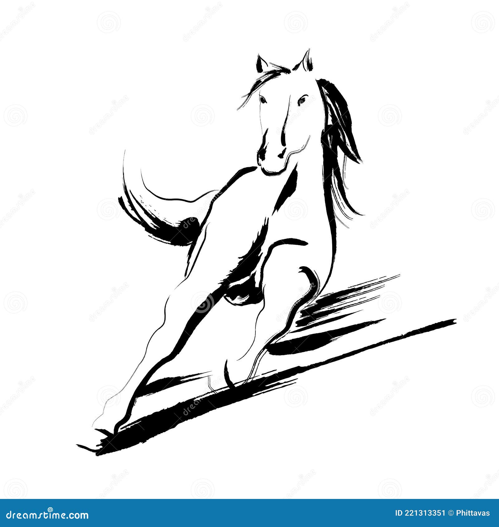 Horse with Brush Stroke Isolate on White Background Stock Illustration Illustration of black