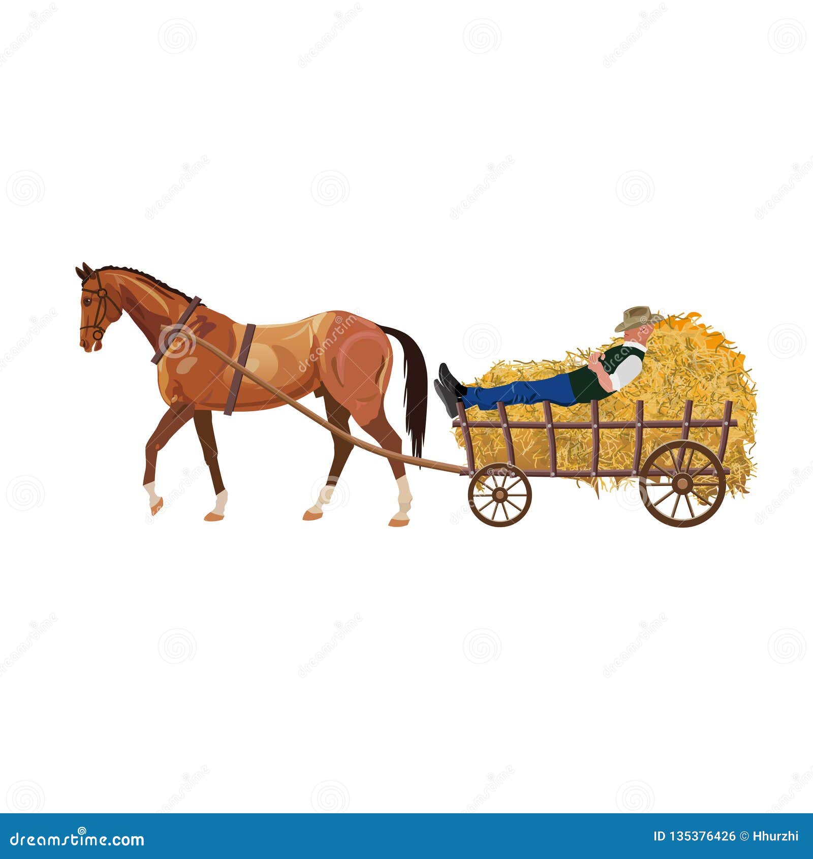 Horse with cart of hay. stock vector. Illustration of hayride - 135376426 Horse with cart of hay. stock vector. Illustration of hayride - 135376426