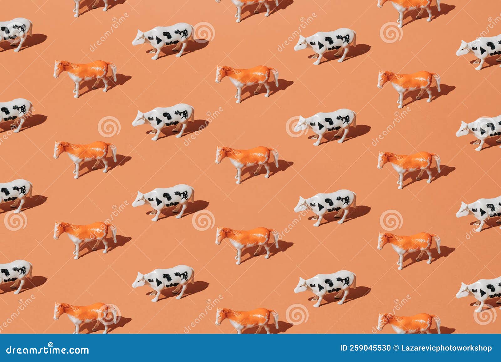 Horse and Cow on a Brown Background. Minimal Pattern Stock Photo Image of farming, beef 259045530