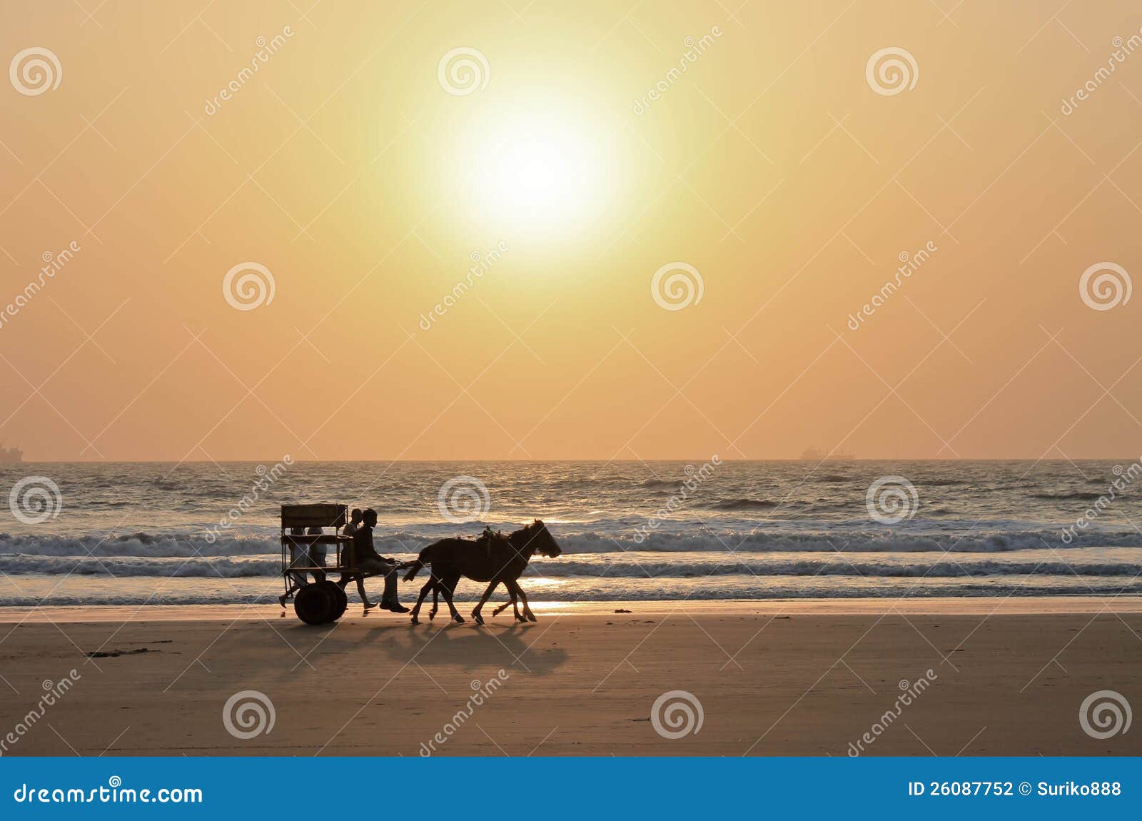 Foto mit horse-drawn auf dem Sonnenuntergang