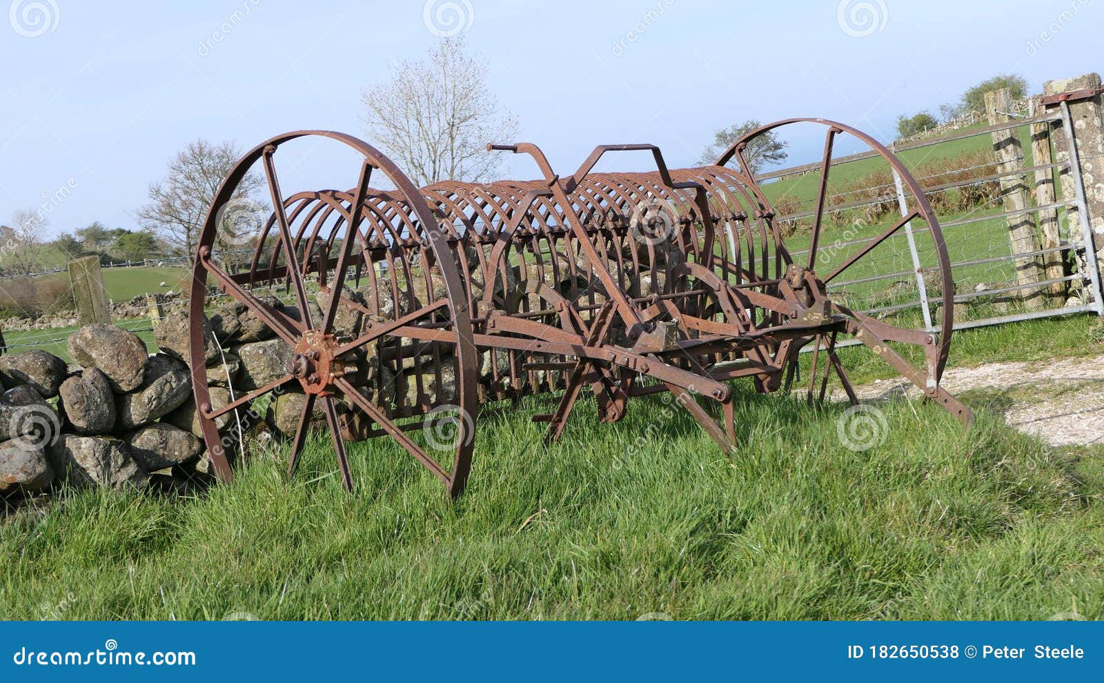 Horse Drawn Hay Rake Used for Raking Hay and Grass Stock Photo Image