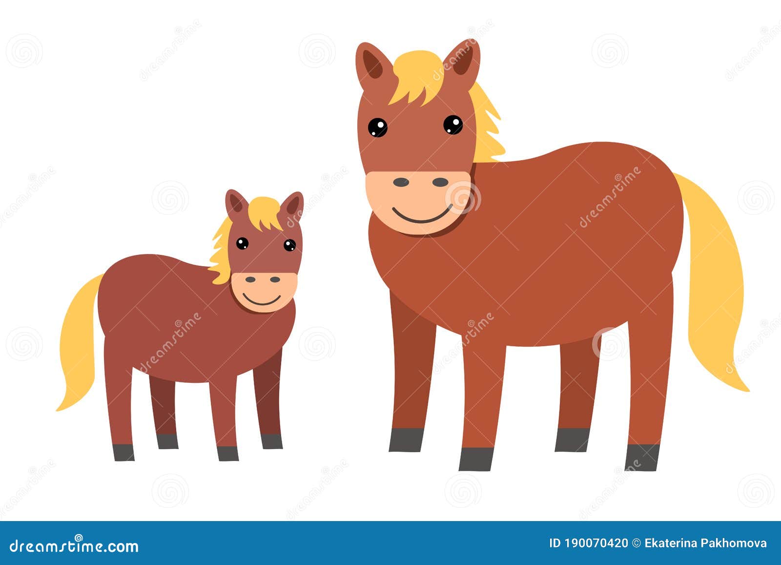Cartoon Horse Family. Mother and Baby Stock Vector - Illustration of comic,  female: 190070420