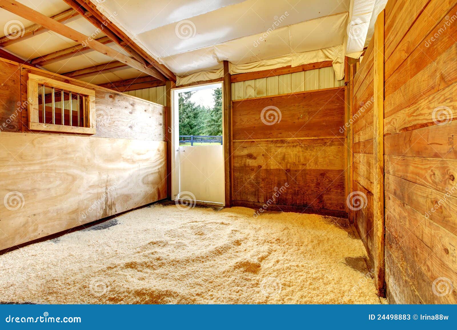 horse farm empty stable interior.