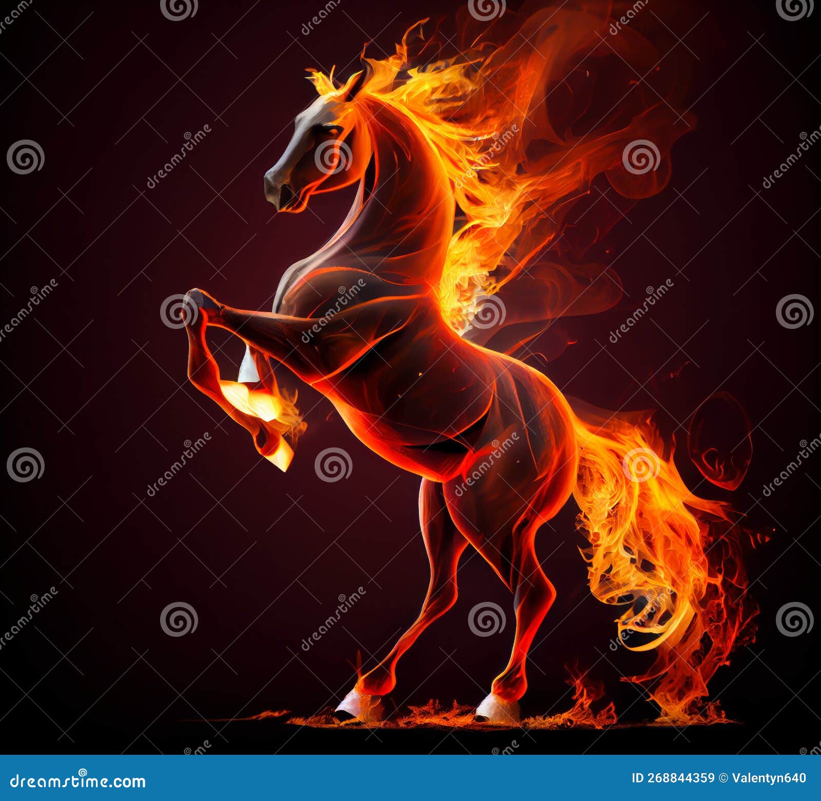 Horse that is on Fire on a Black Background. Generative AI Stock Image