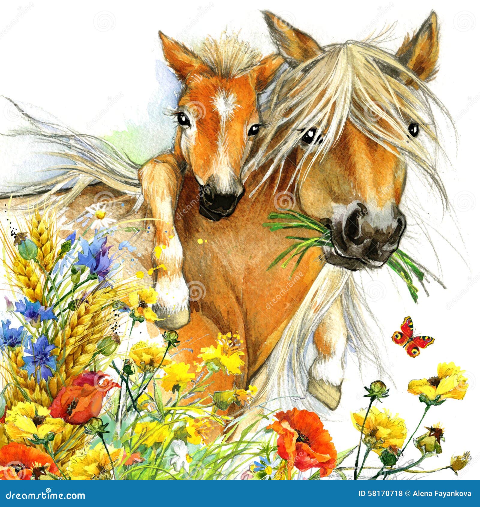 3D Lenticular Picture Meadow Scene Horse with foals butterflies flowers 39x29 cm