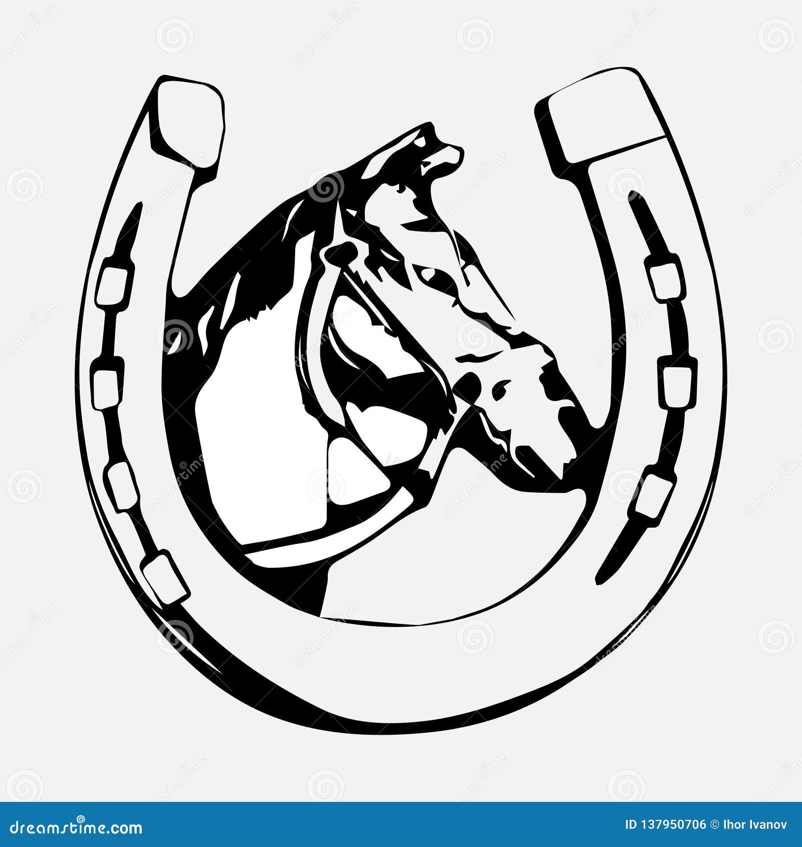 Horse Head in the Horseshoe Icon, Horse Silhouette Stock Illustration ...