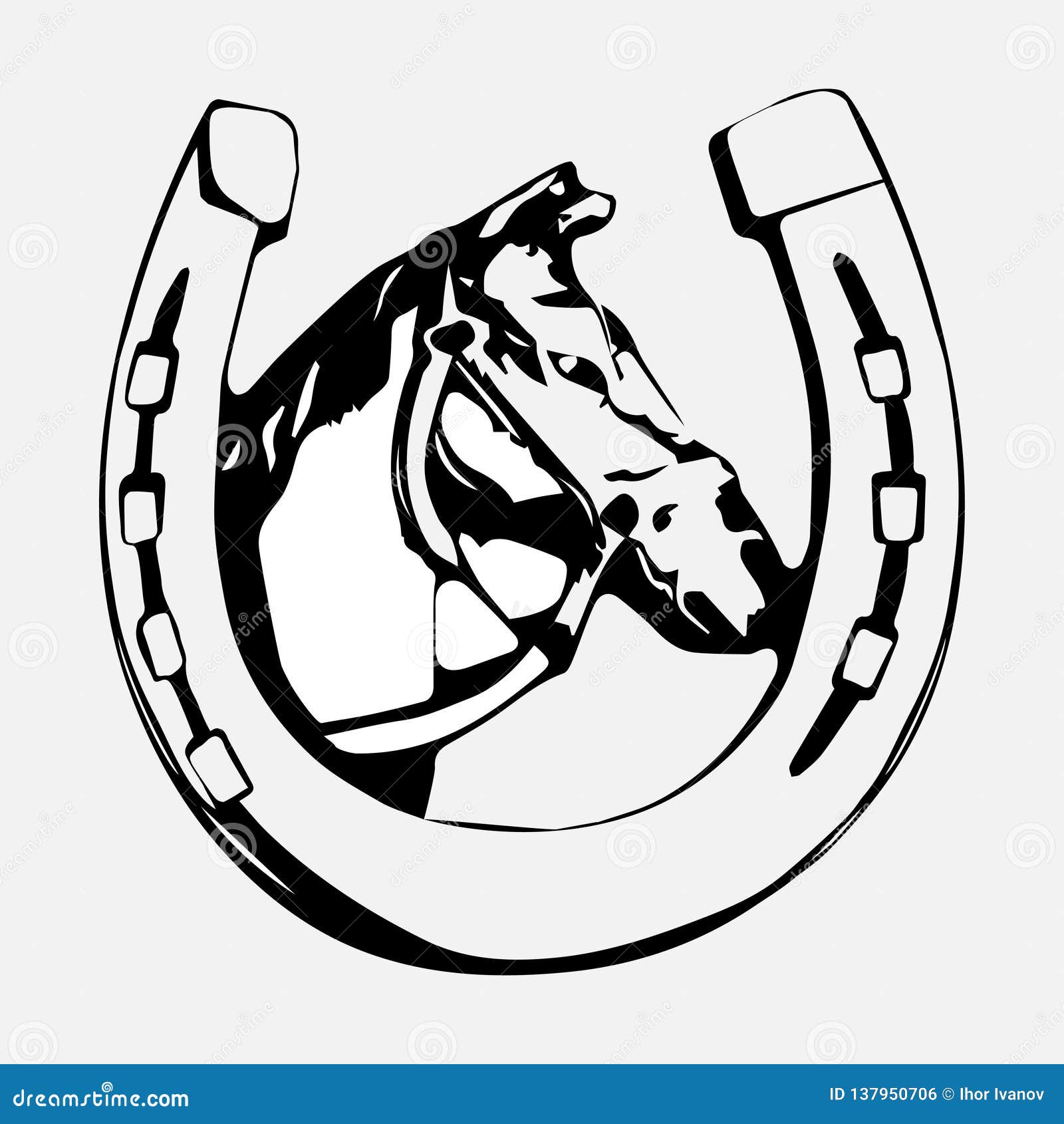 Horse Head in the Horseshoe Icon, Horse Silhouette Stock Illustration