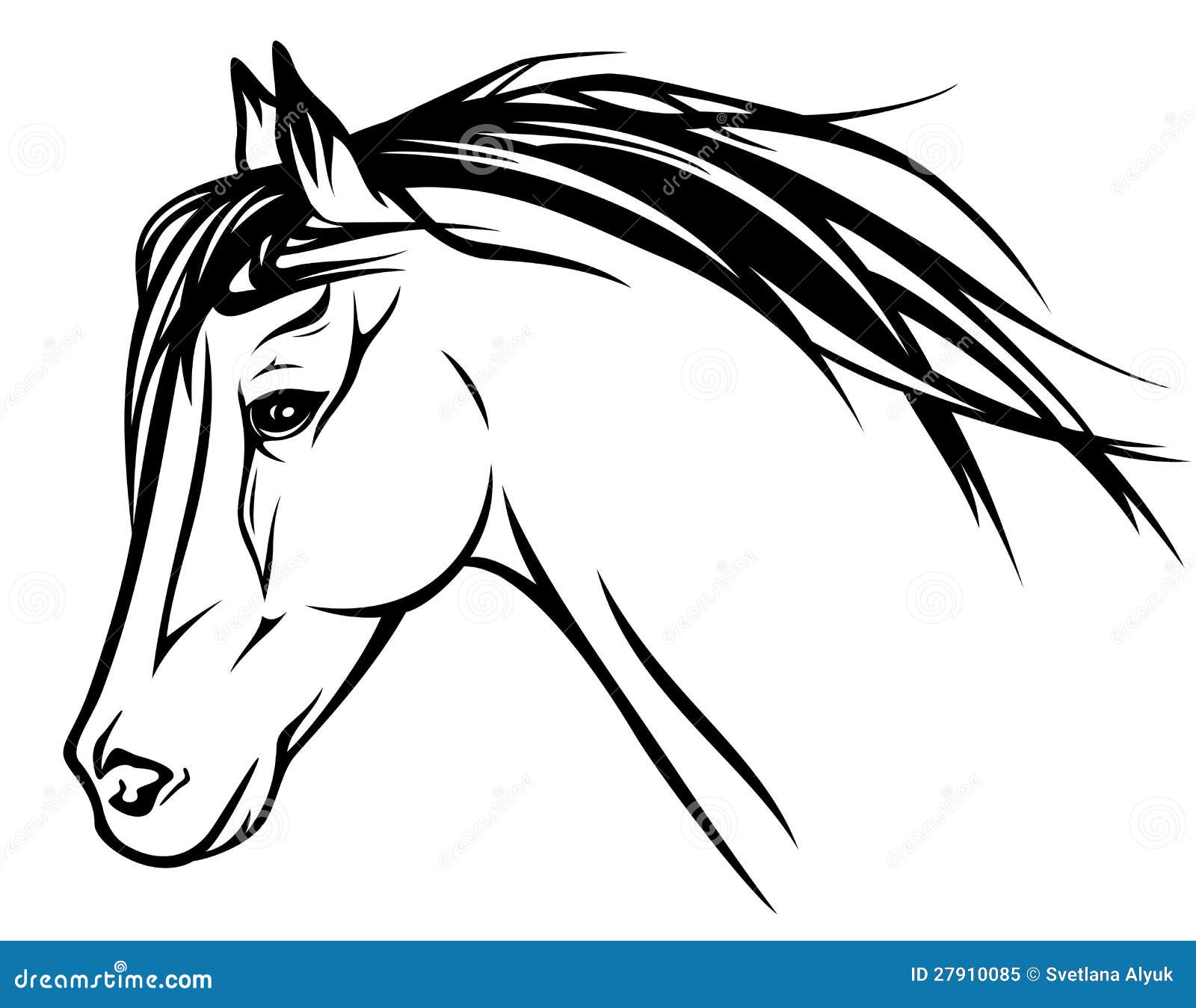 horses face black and white clipart