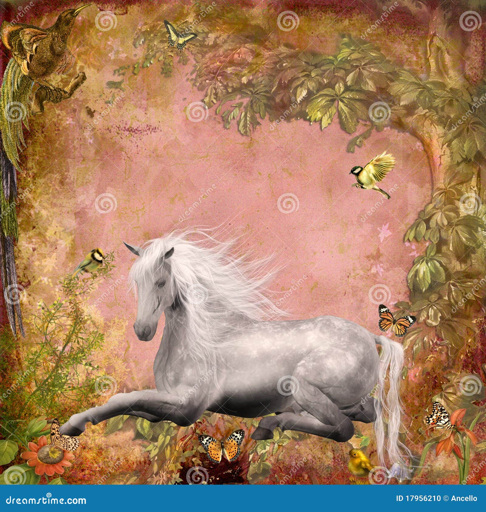 Horse in magic forrest stock illustration. Illustration of sparkle