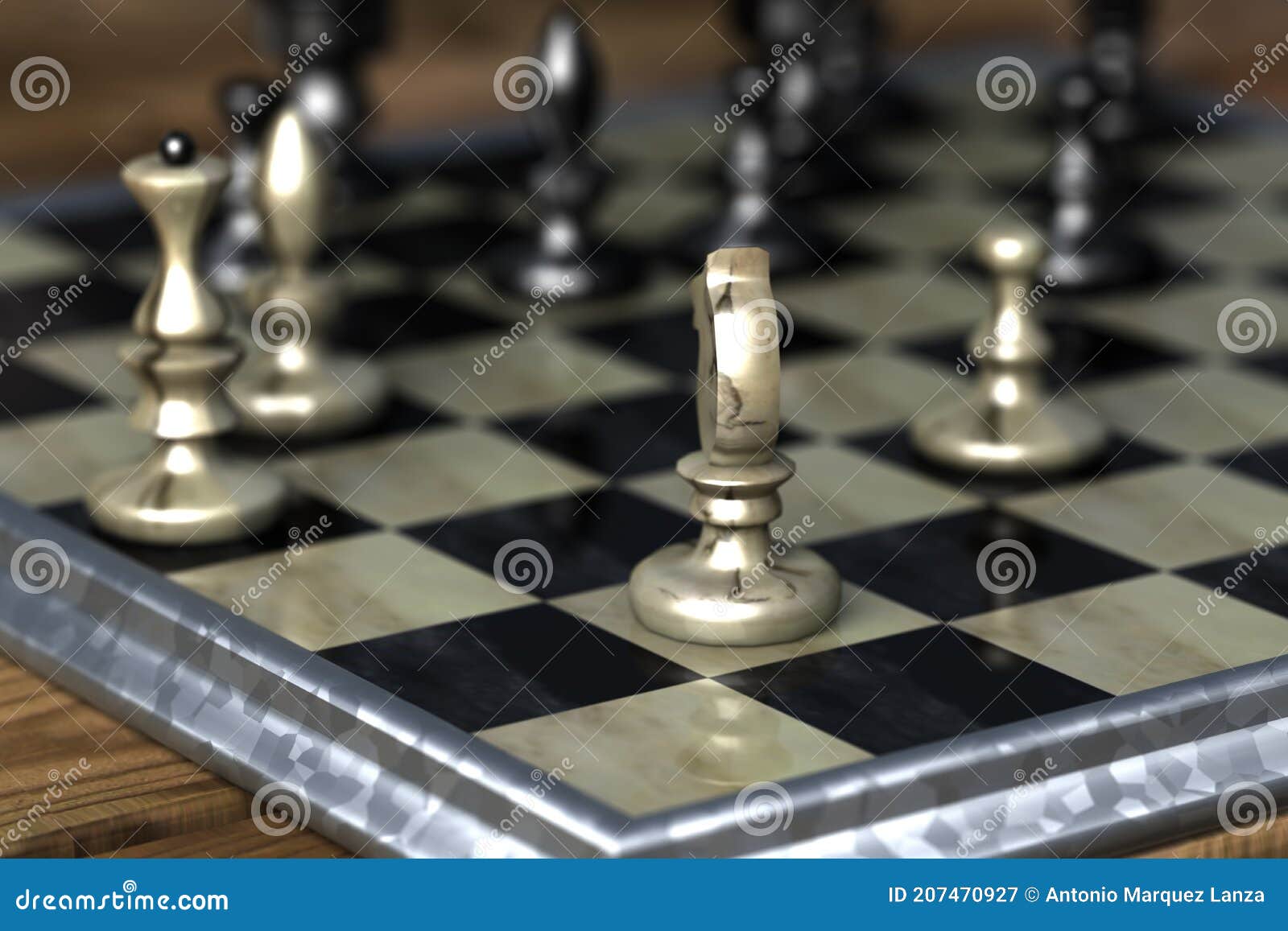 Horse Piece in Chess Board 3d Render Selective Focus Stock Image