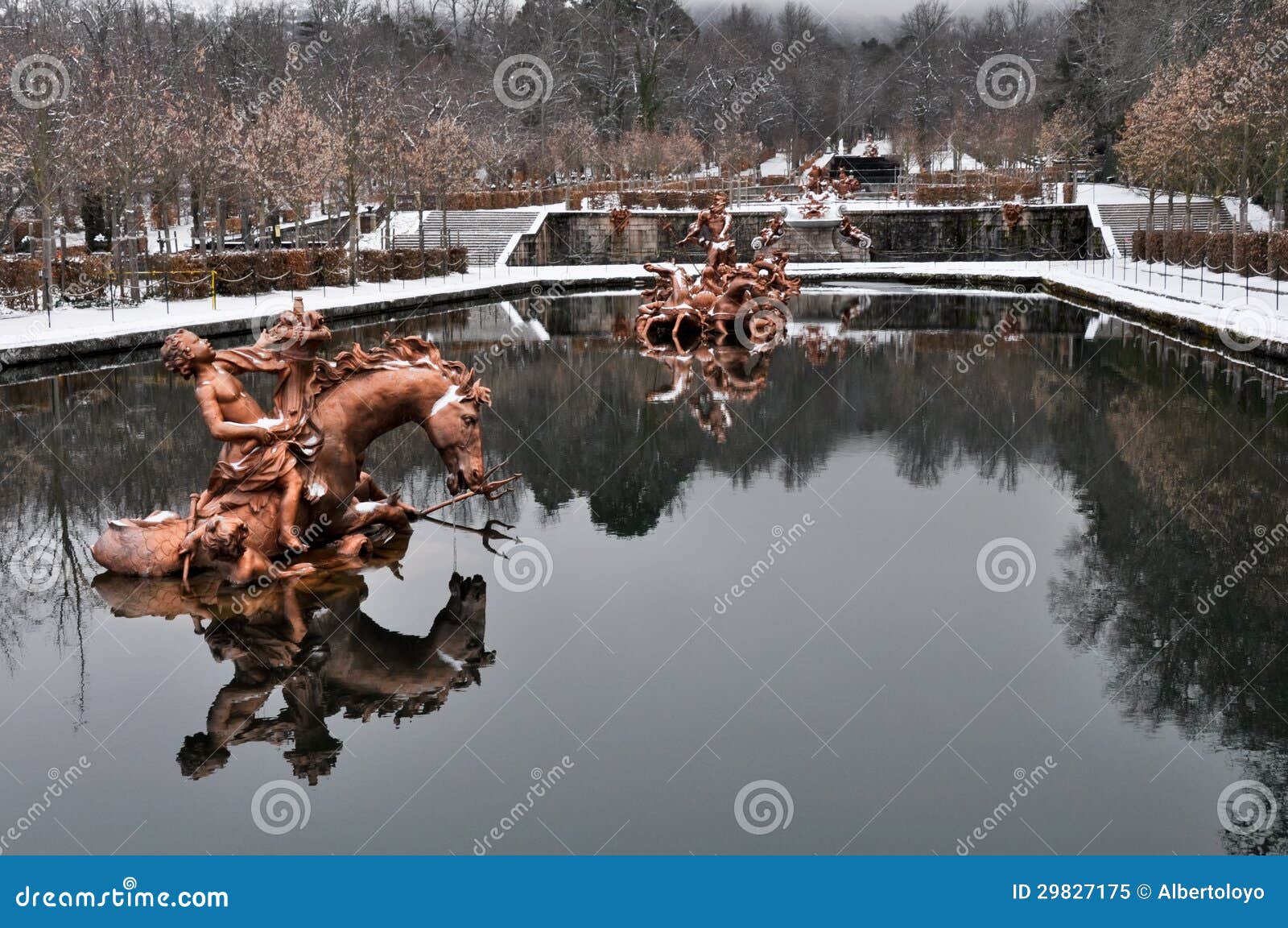 horse race fountain at la granja de san ildefonso palace, spain