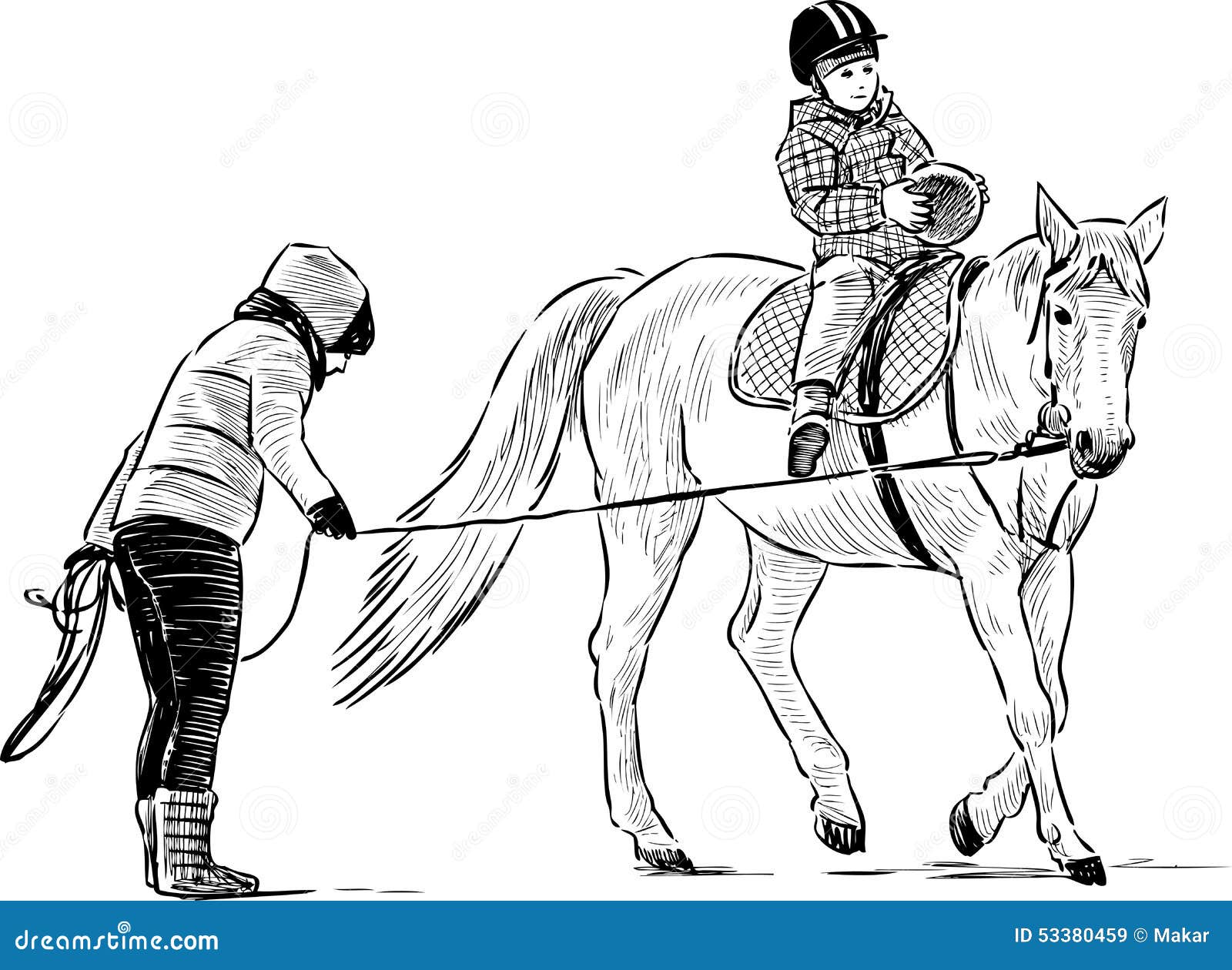 Horse riding lessons stock vector. Illustration of trainer - 53380459