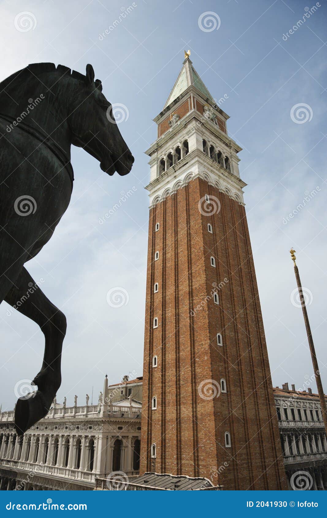 Horse Statue and Campanile in Venice. Stock Photo Image of
