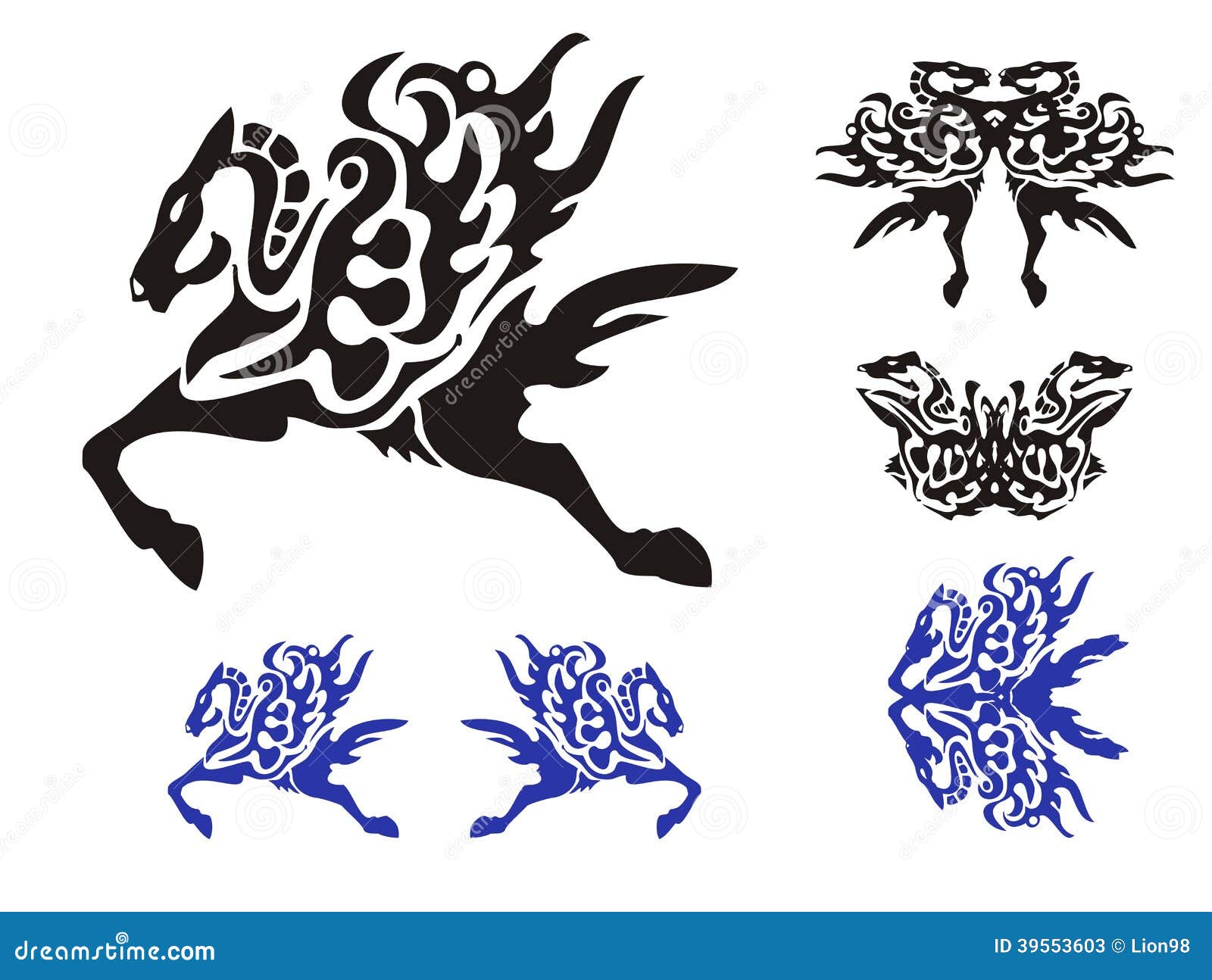 Horse Symbols with a Wing, a Butterfly and Fish Stock Vector ...