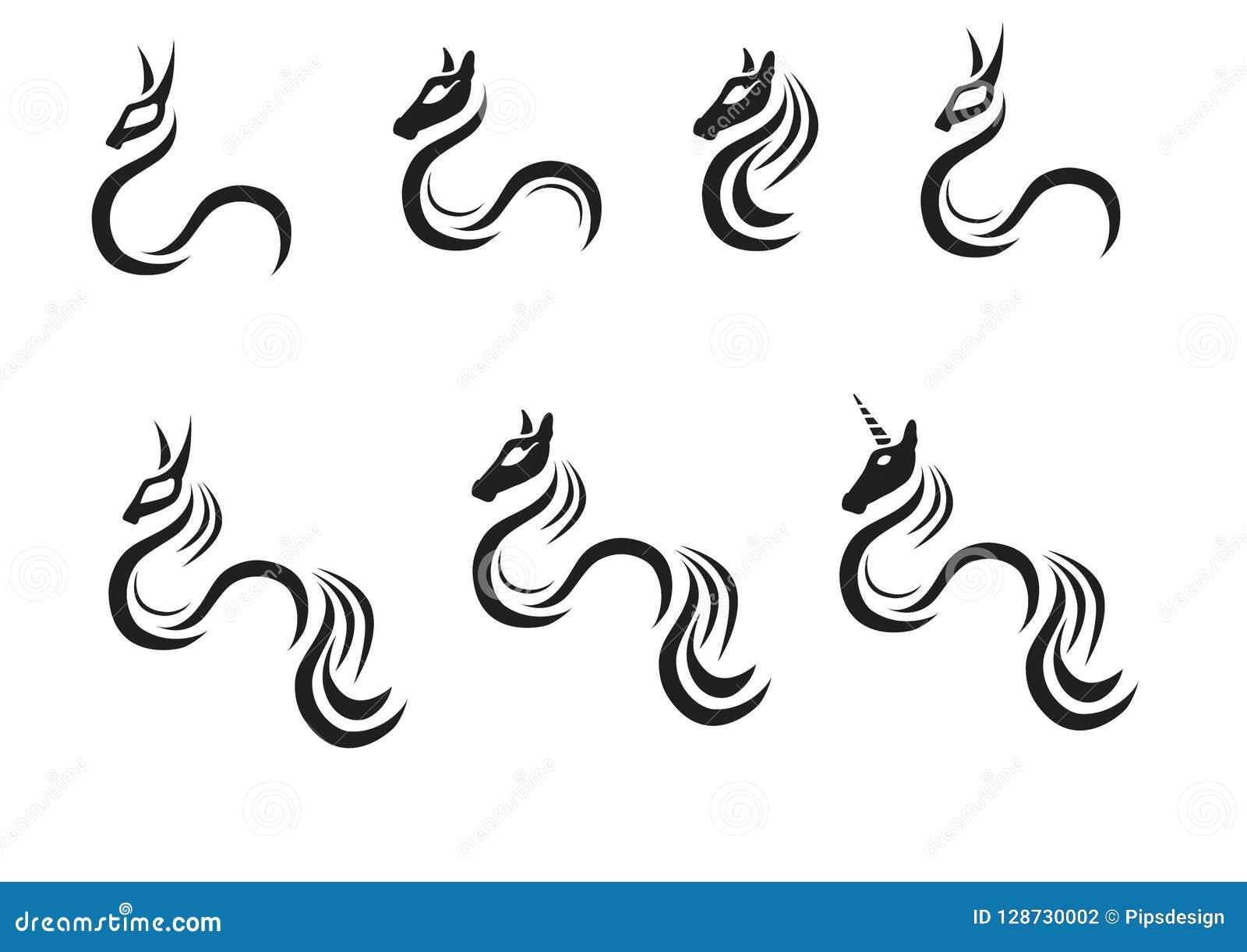 Horse Unicorn Tattoo Variations Stock Vector - Illustration of monster, mystical: 128730002