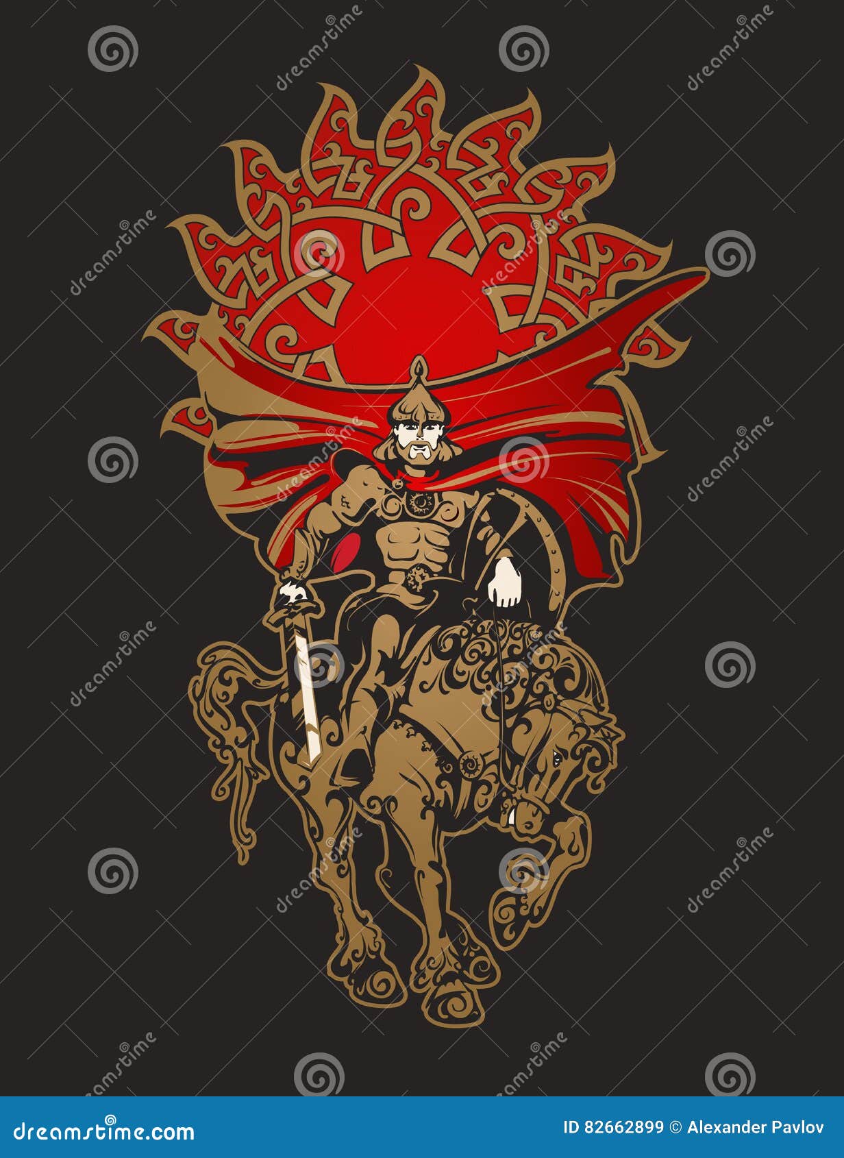 Horse Warrior in Armor with Sword and Shield Stock Vector