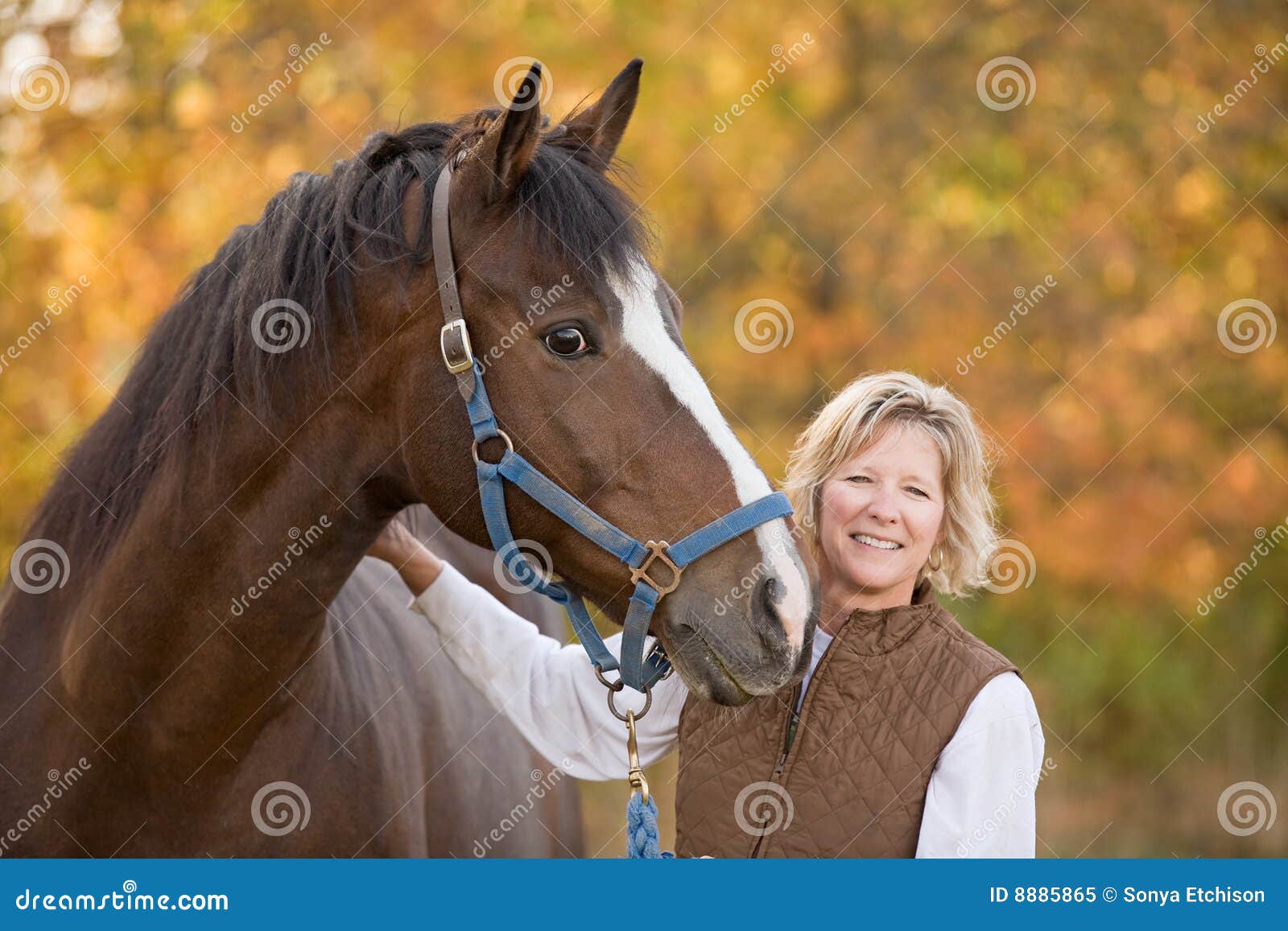 Horse and Woman Smiling stock image. Image of horse, autumn 8885865