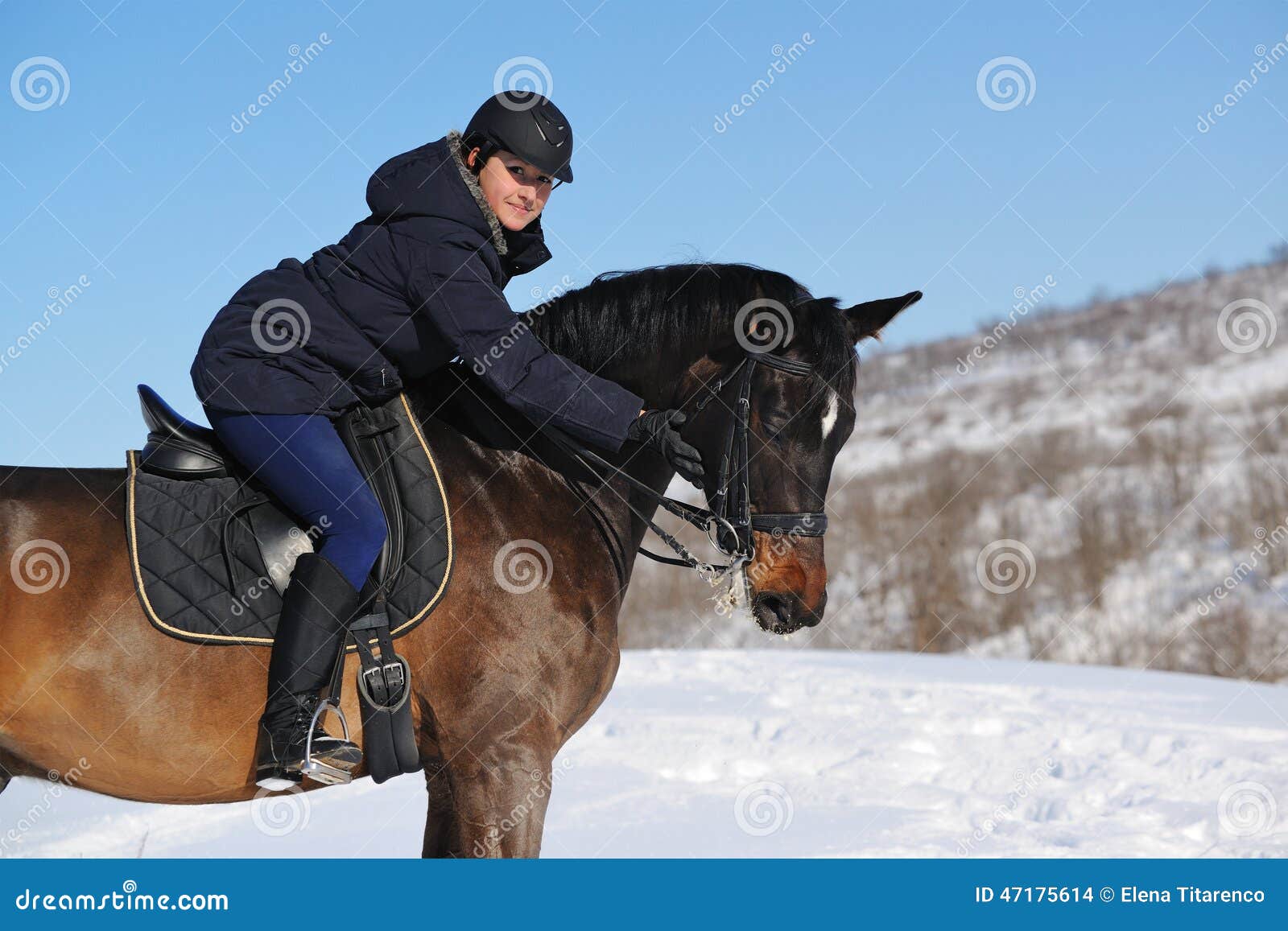 Horseback riding in winter stock photo. Image of frost 47175614