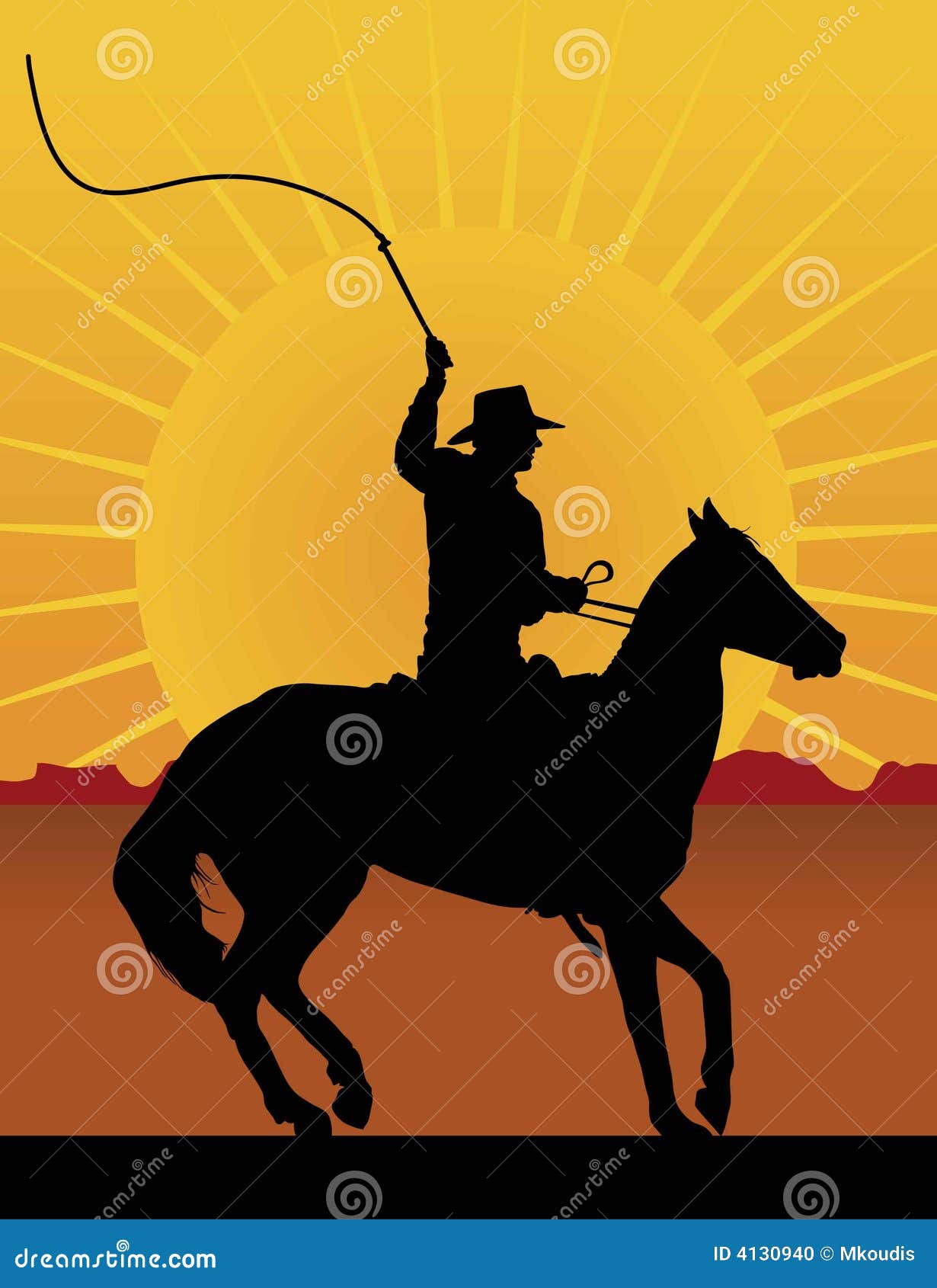 Horseman with Whip stock vector. Illustration of sunset 4130940