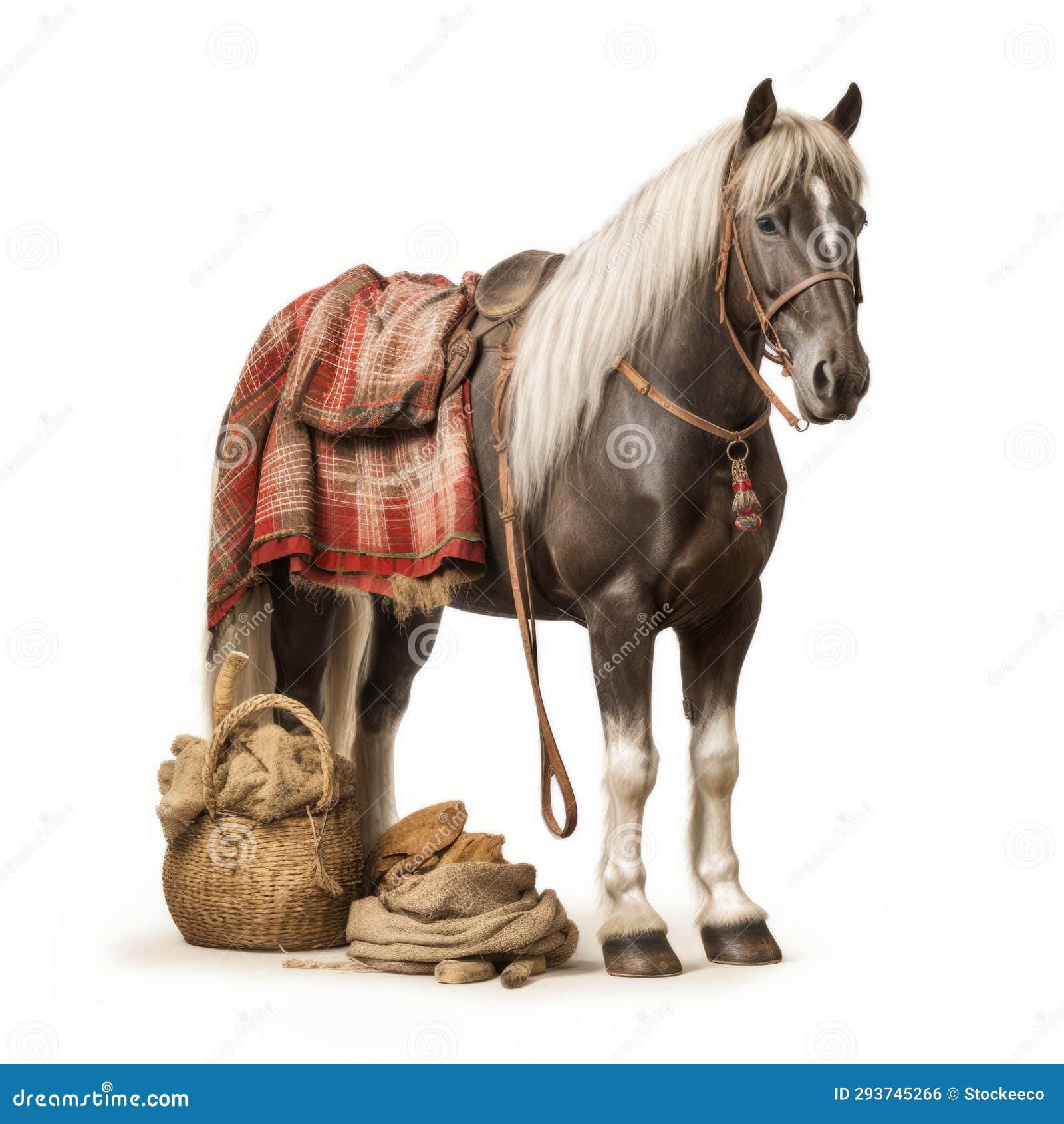 traditional bavarian horse with plaid scarf and sack cloth