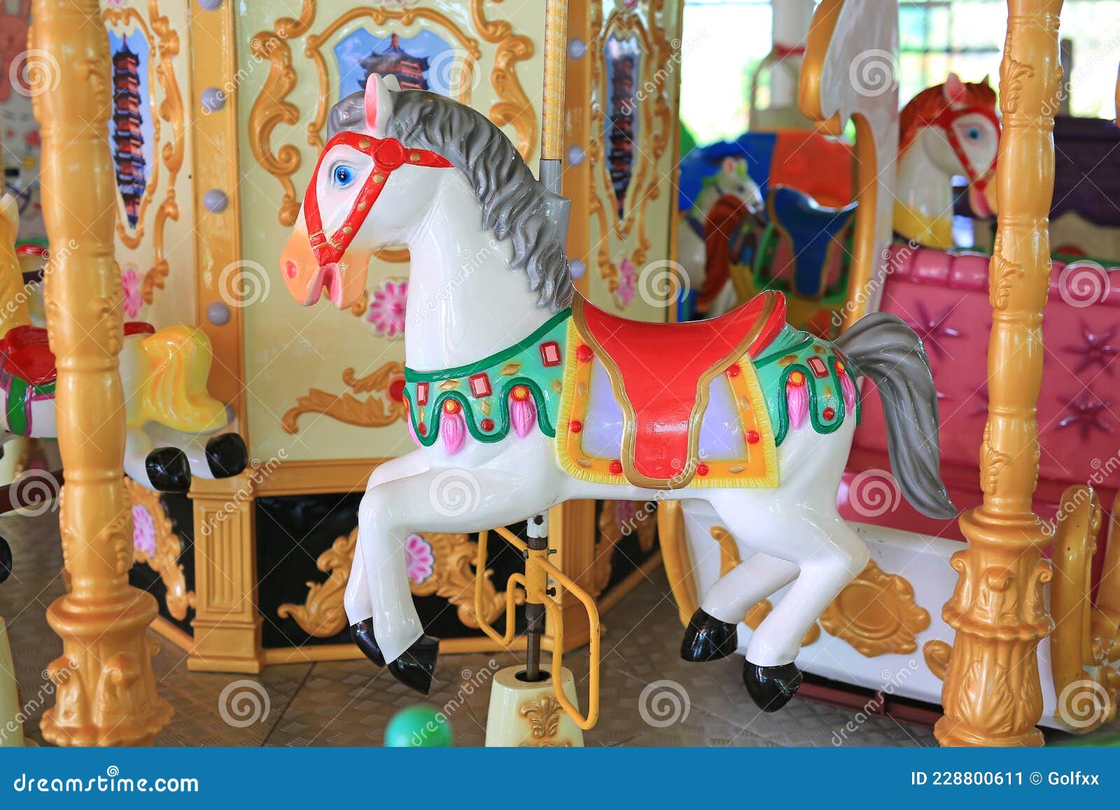 Horses On A Carnival Merry Go Round Stock Image Image Of Multi Play