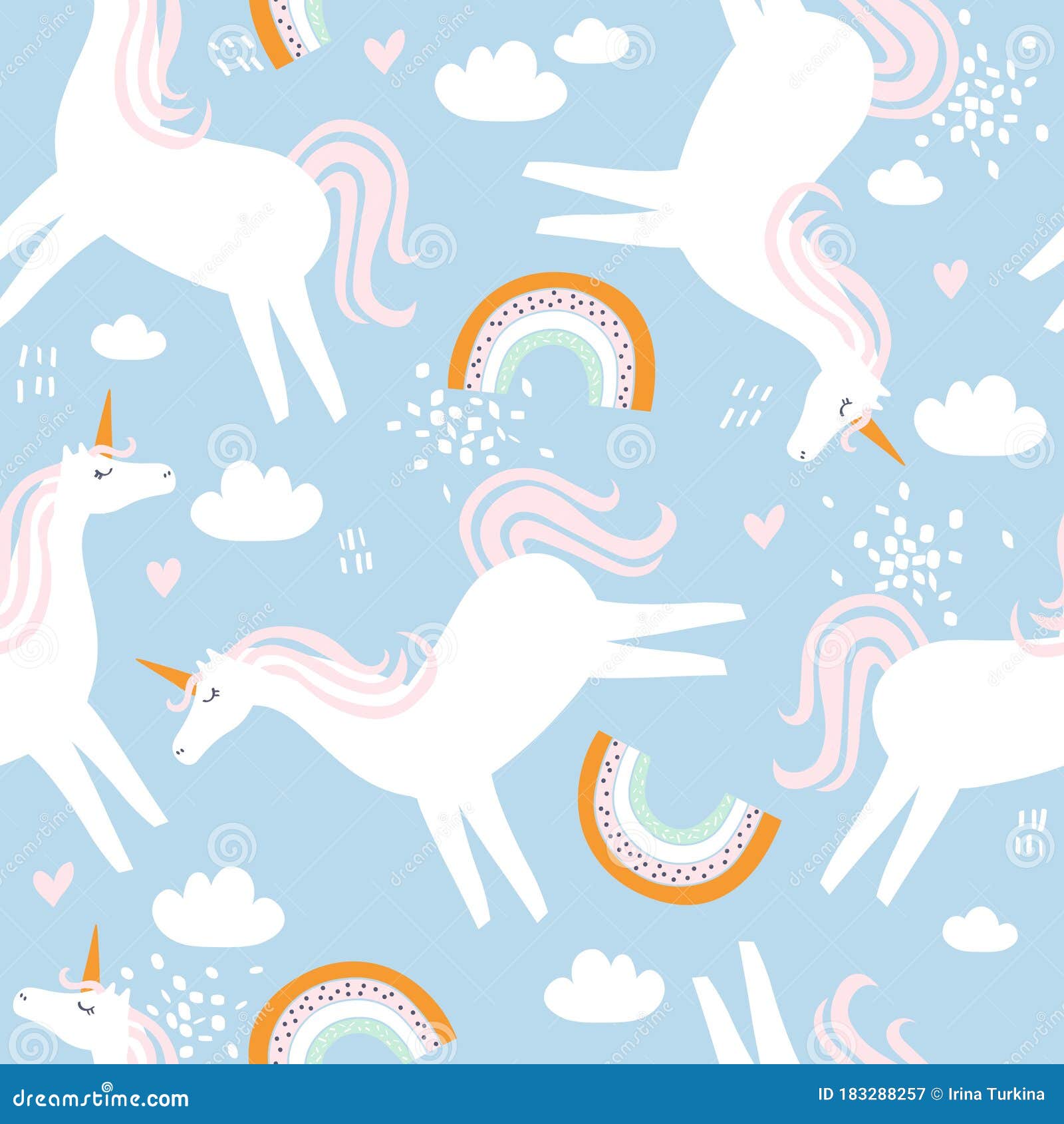 Colorful Seamless Pattern with Horses - Unicorns, Rainbow, Sky ...