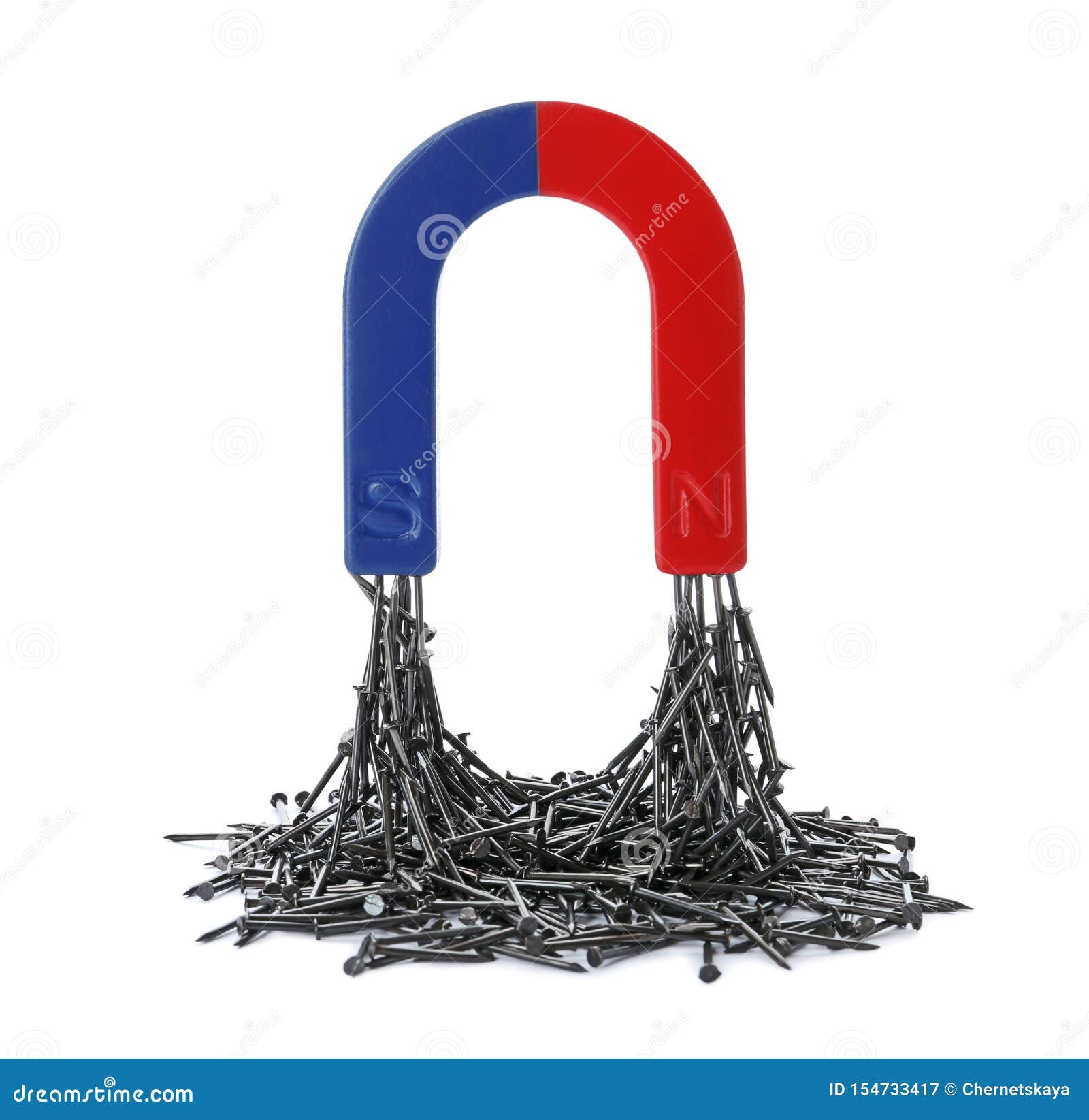 Horseshoe Attracting Nails on White Stock Image Image of iron