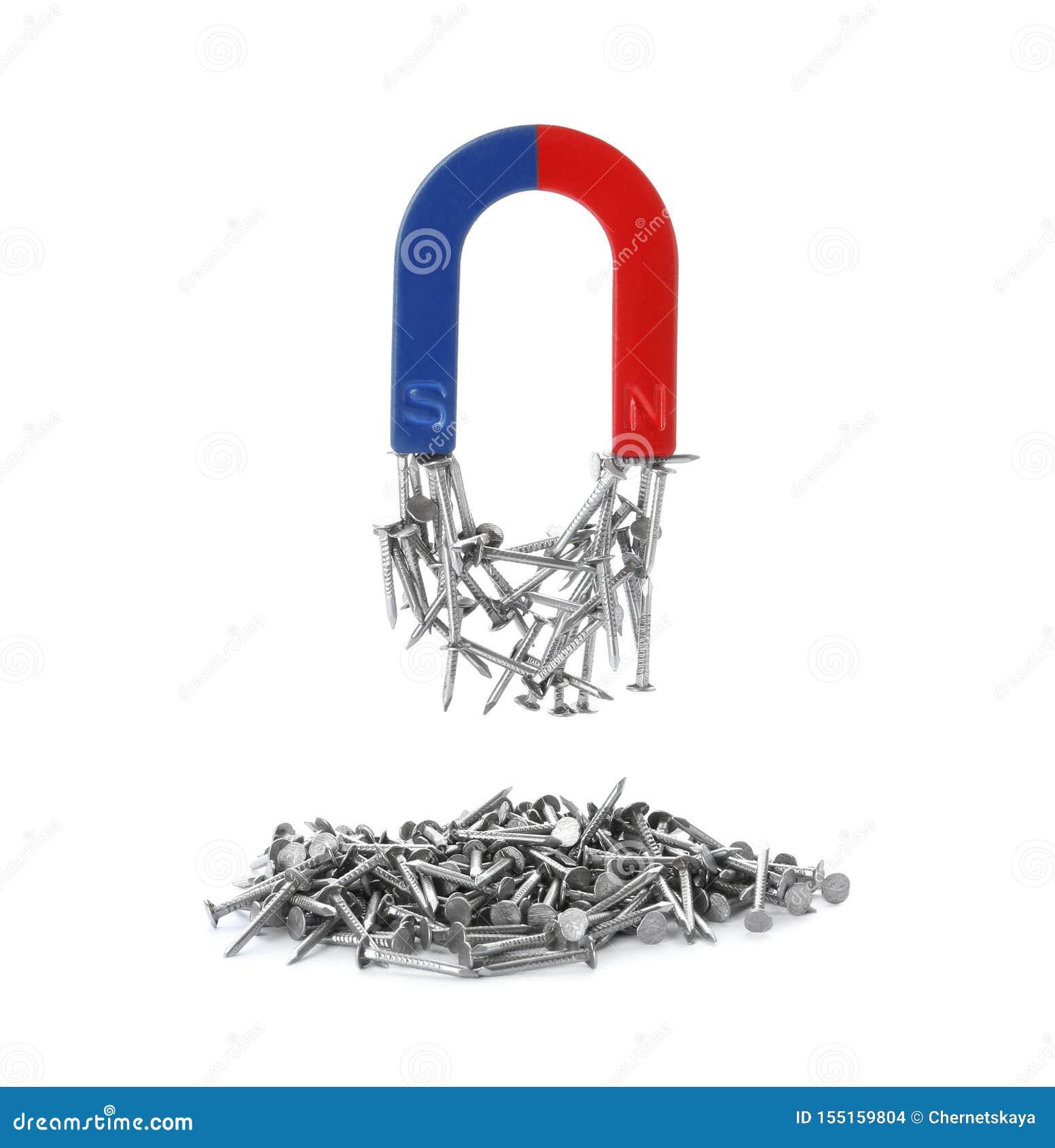 Horseshoe Attracting Nails on White Stock Photo Image of