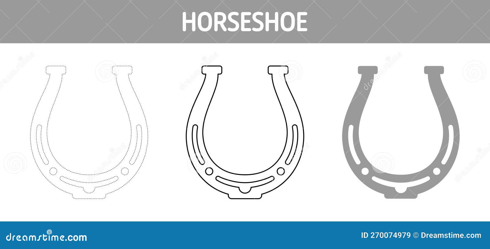 Horseshoe Tracing and Coloring Worksheet for Kids Stock Vector