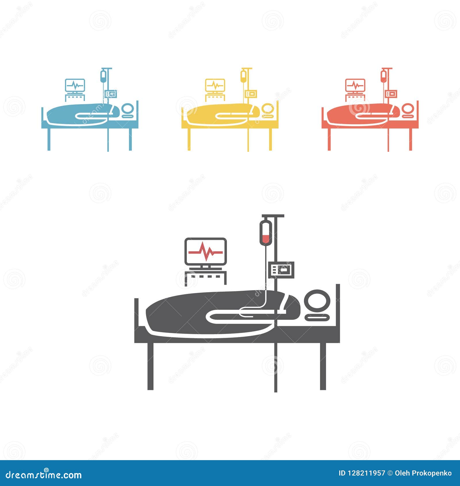 hospital bed. man in a coma.  sign for web graphic.