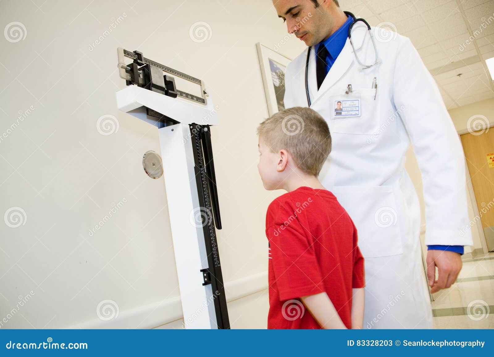 Hospital Boy Stands on Scale To Get Weighed Stock Image Image of
