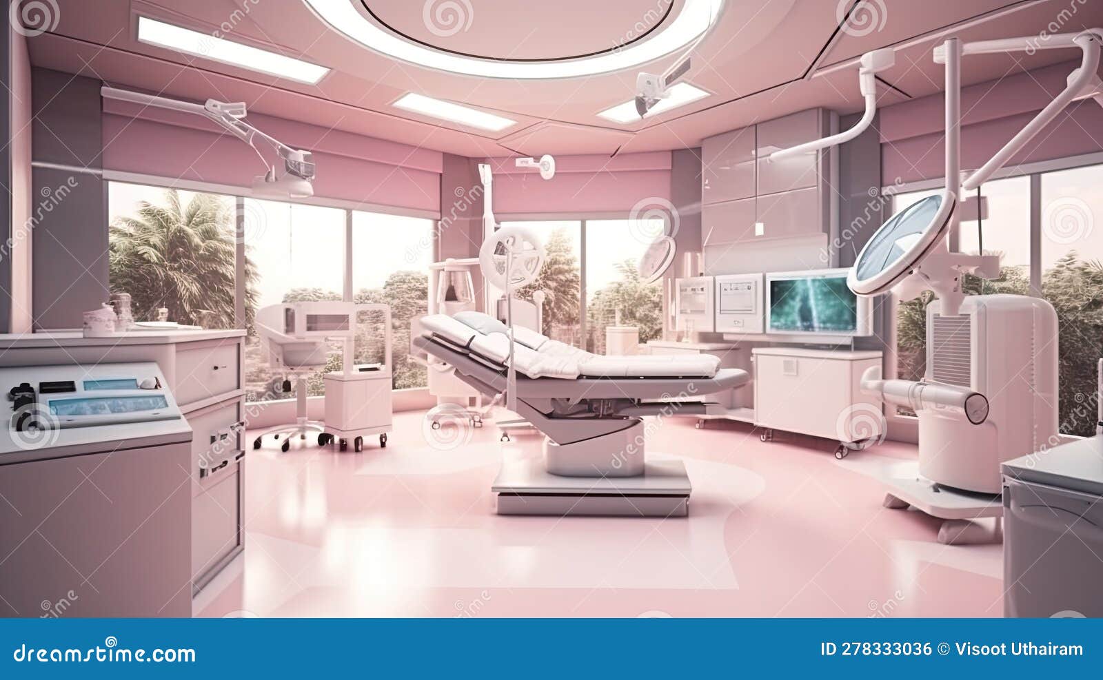 Hospital Operating Room with Monitors and Equipment,Interior of a