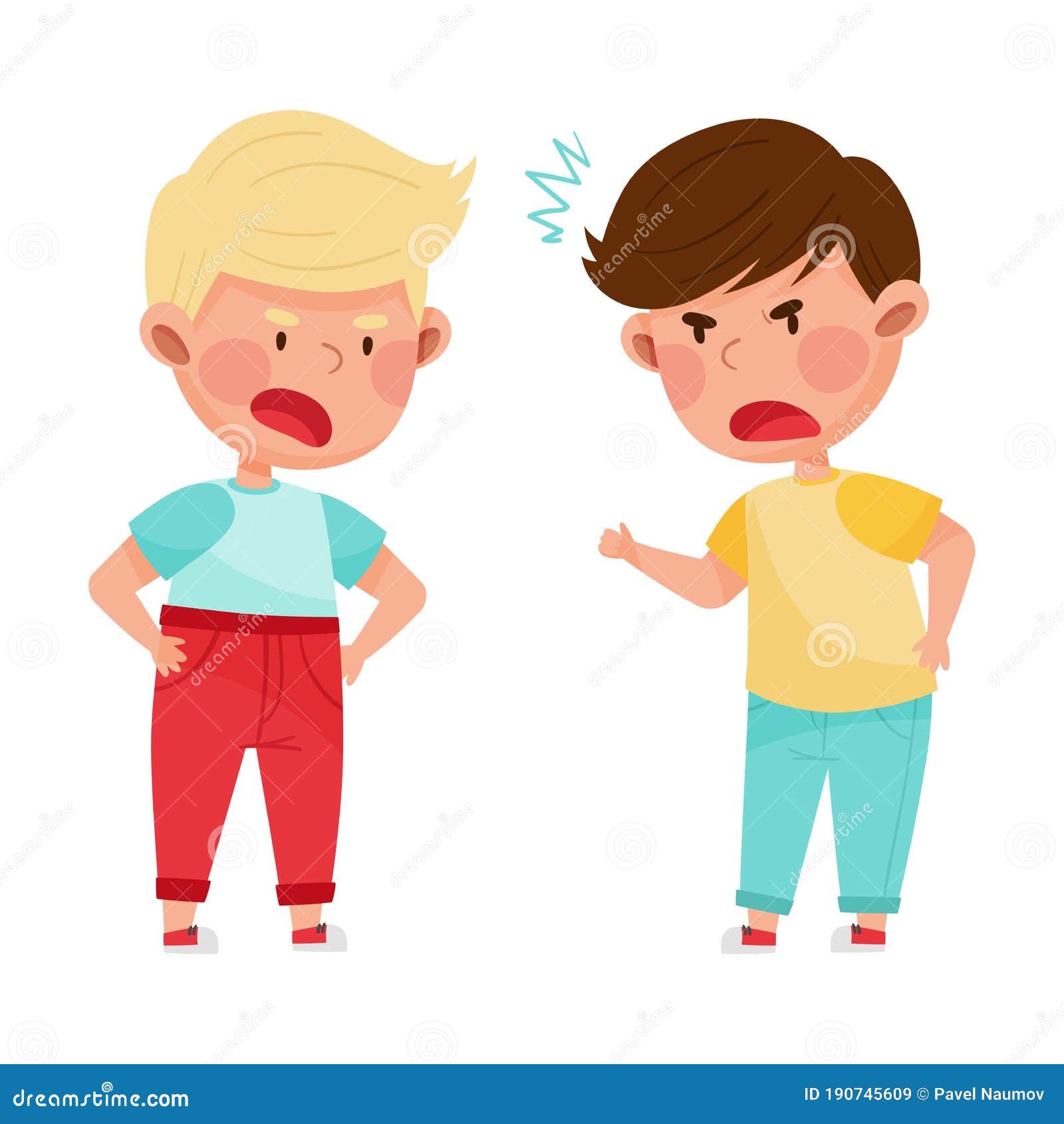 Hostile Kids With Angry Grimace Shouting And Arguing With Each Other ... Kids Argue Clipart