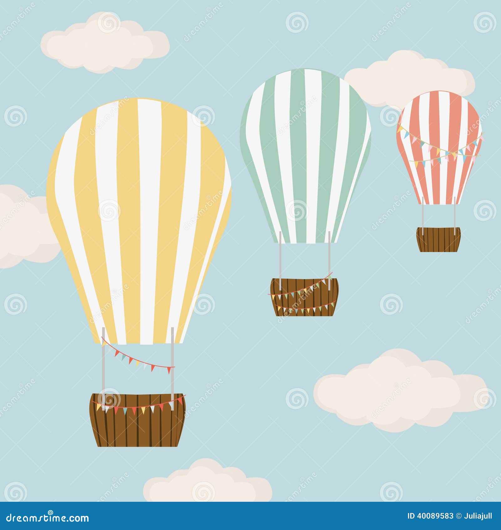 Hot Air Balloon in Blue with Clouds Sky Vector Background Stock Vector