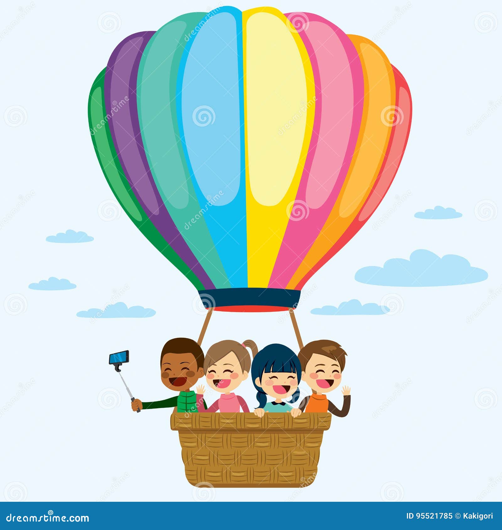 Aircraft Clipart-boy and girl in hot air balloon clipart