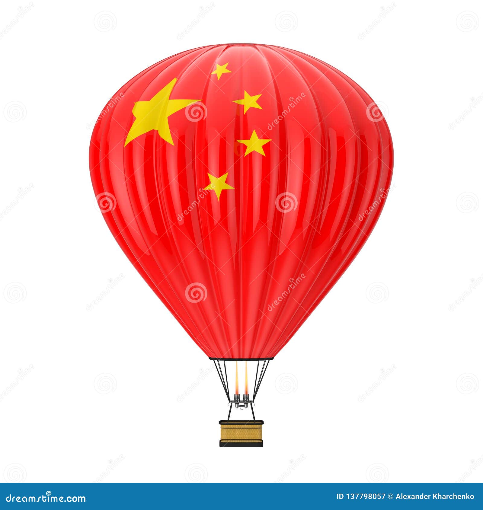 Hot Air Balloon with Flag of China. 3d Rendering Stock Illustration