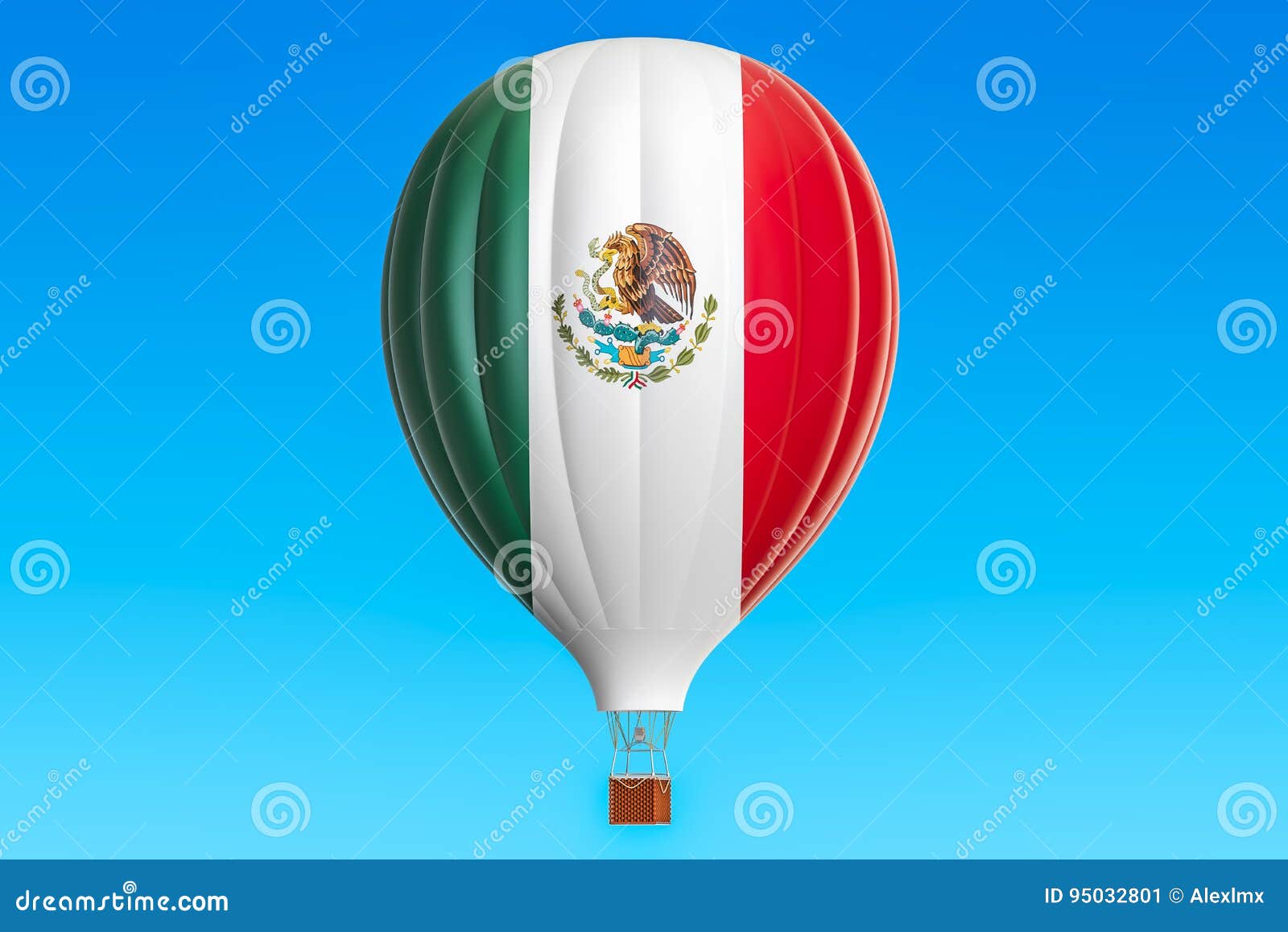 Hot Air Balloon with Mexican Flag, 3D Rendering Stock Illustration
