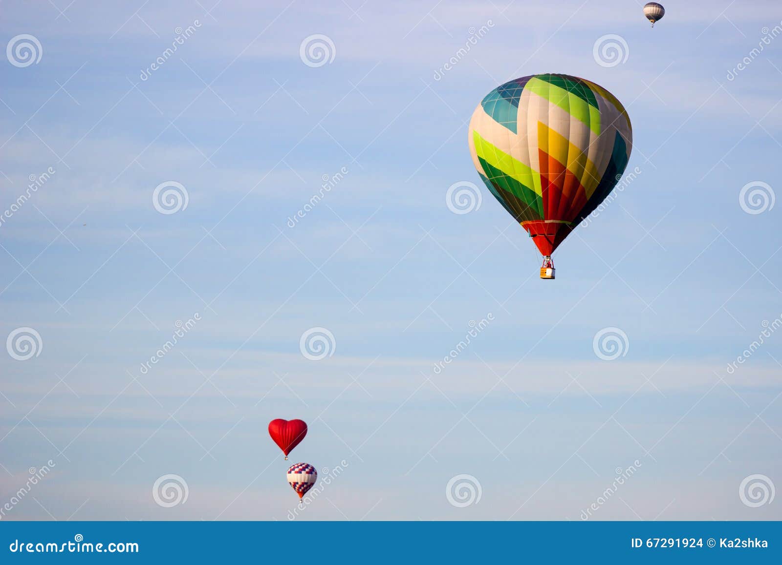 Hot Air Balloon Moving Up in Blue Sky. Stock Photo Image of leisure