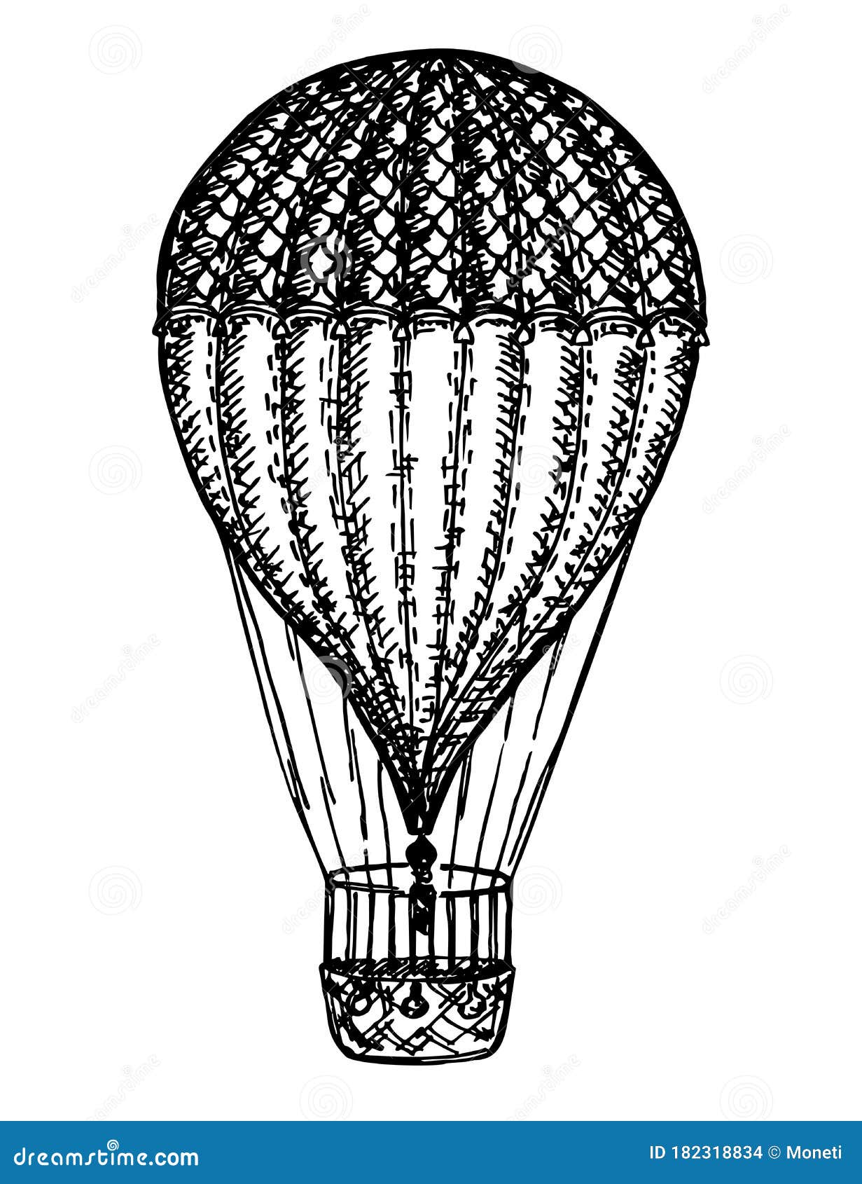 Retro hand drawing hot air balloon. Vintage hot air airship vector sketch  Stock Vector