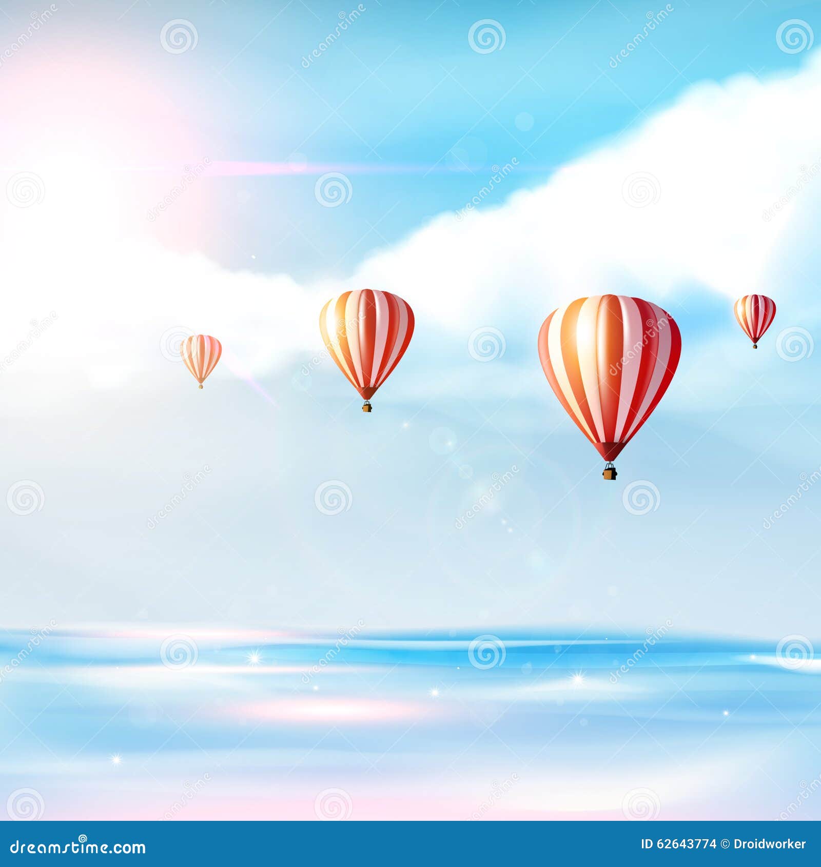 hot-air balloons in the cloudy blue sky, realistic   (not traced)