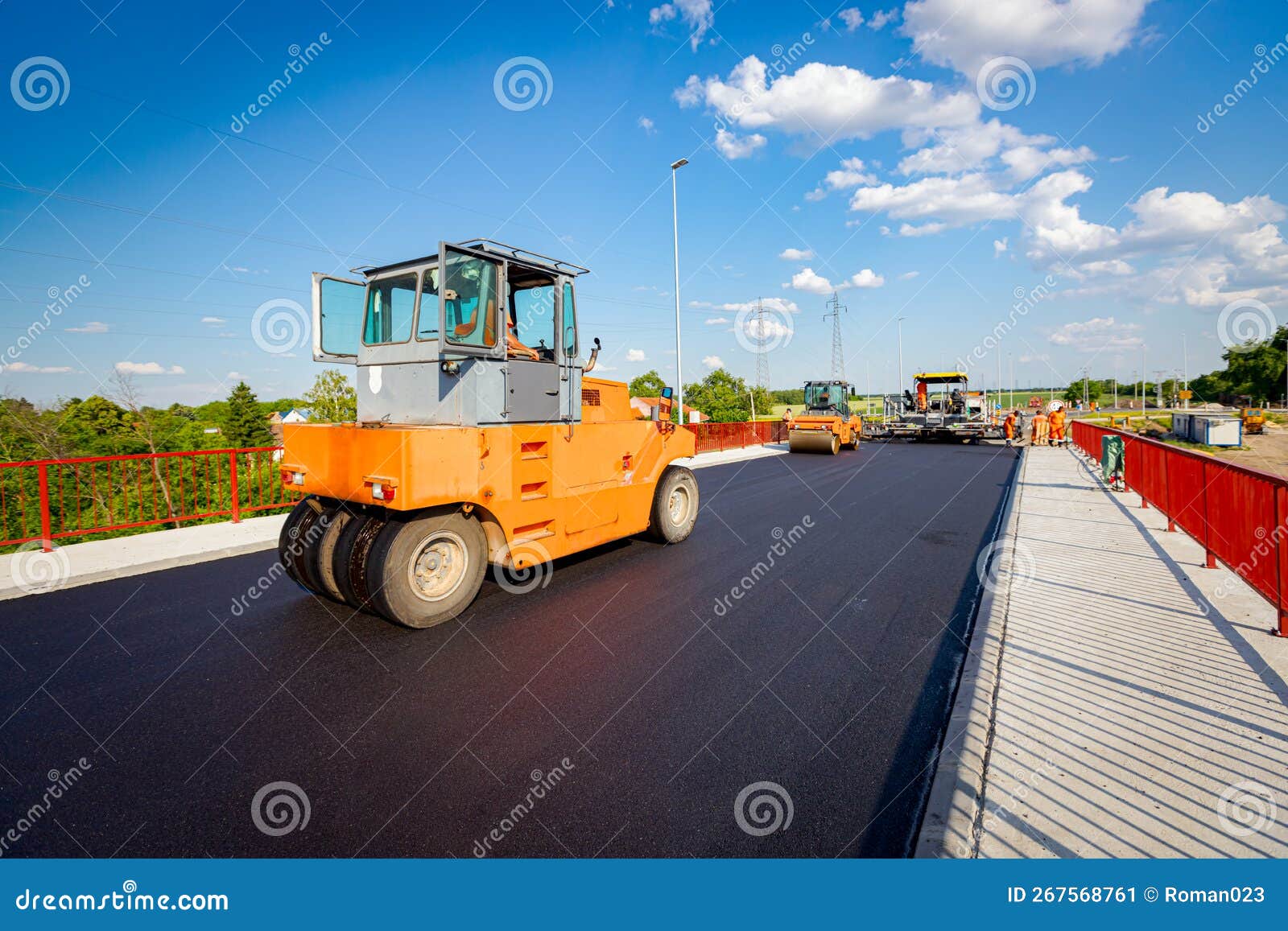 Hot Asphalt is Spreading with Steamroller during Road Works Stock Image Image of construction