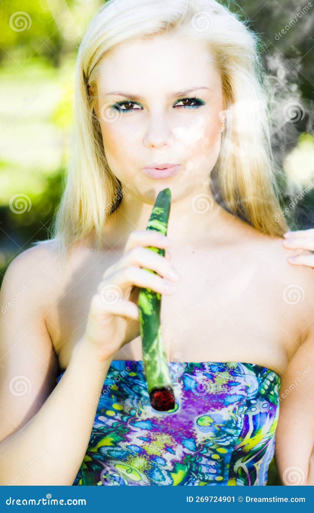 Hot Blonde Girl Smoking Leaf Stock Image Image Of Complexion Outdoors 269724901