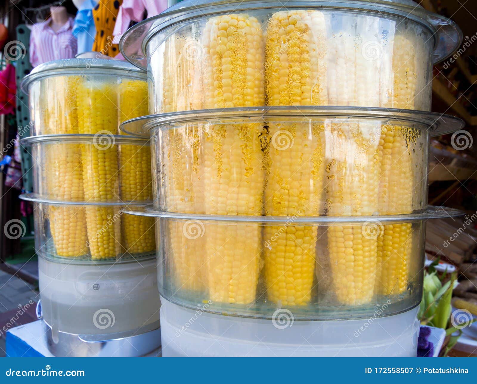 Hot Boiled Corn Counter in a Double Boiler Stock Image Image of south