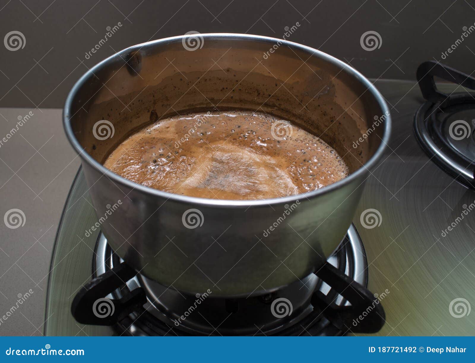 Hot Boiling Chai, Tea in a Round Vessel on Stove Stock Photo Image of
