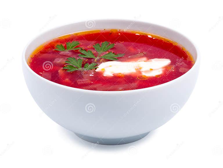 Hot Borsch in a White Bowl Isolated on a White Stock Photo - Image of ...